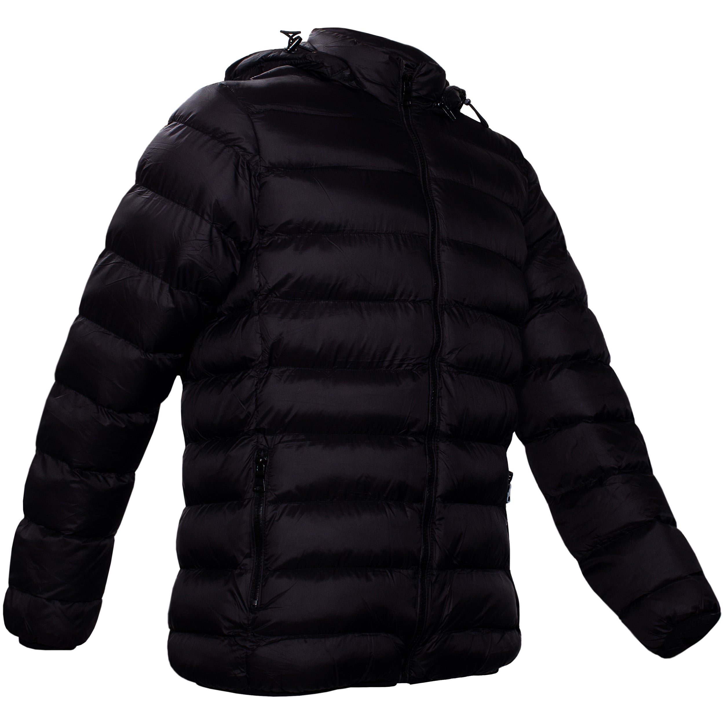 Men's Hooded Warm Winter Wholesale Coats in Black in Assorted Sizes - Bulk Case of 12 Winter Jackets
