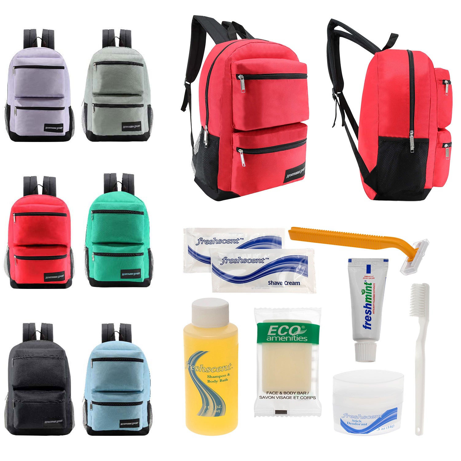 Wholesale Homeless Package Hygiene Kits & 17" Backpacks in Bulk