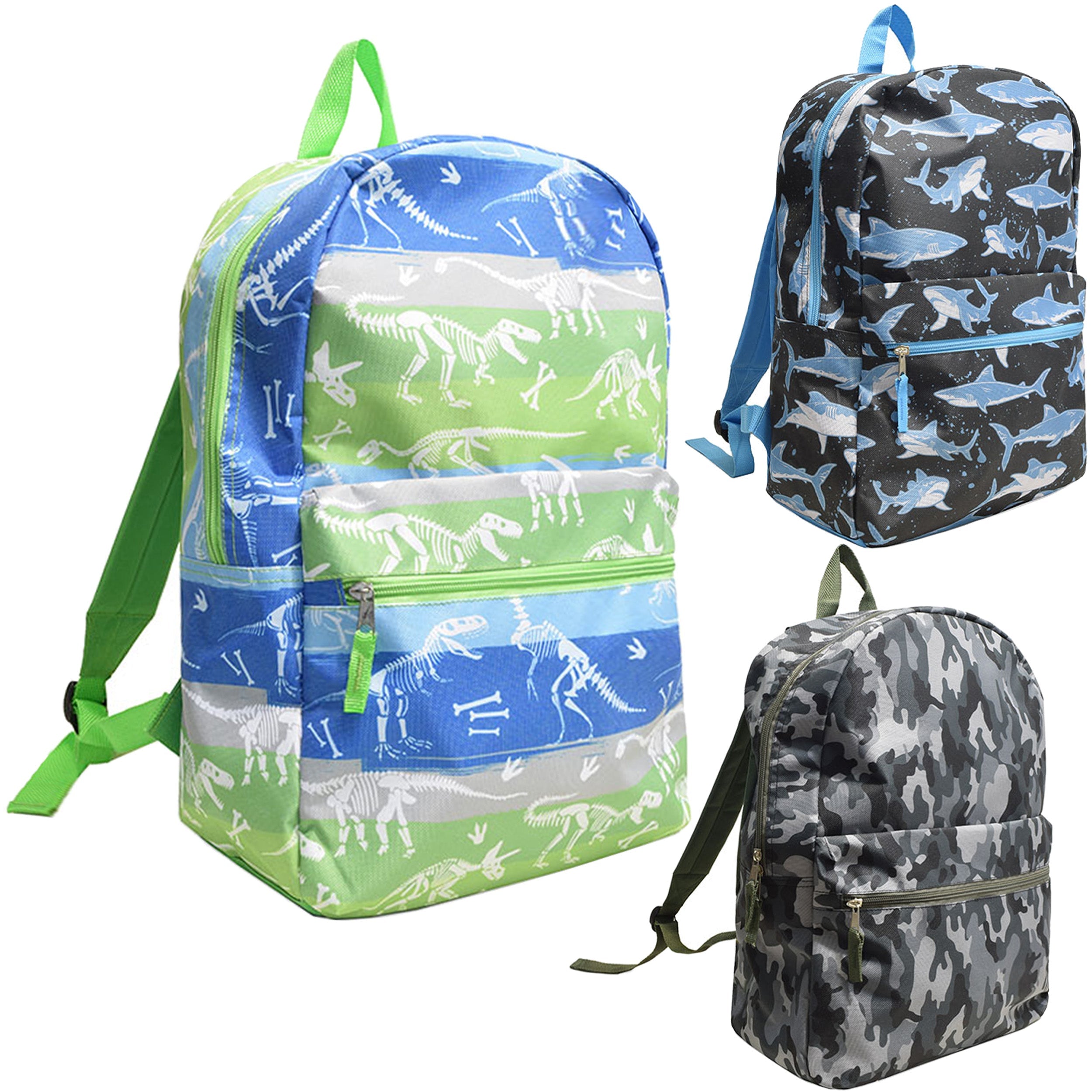 12 Wholesale 17" Character Backpacks for Boys & 12 Bulk School Supply Kits of Your Choice