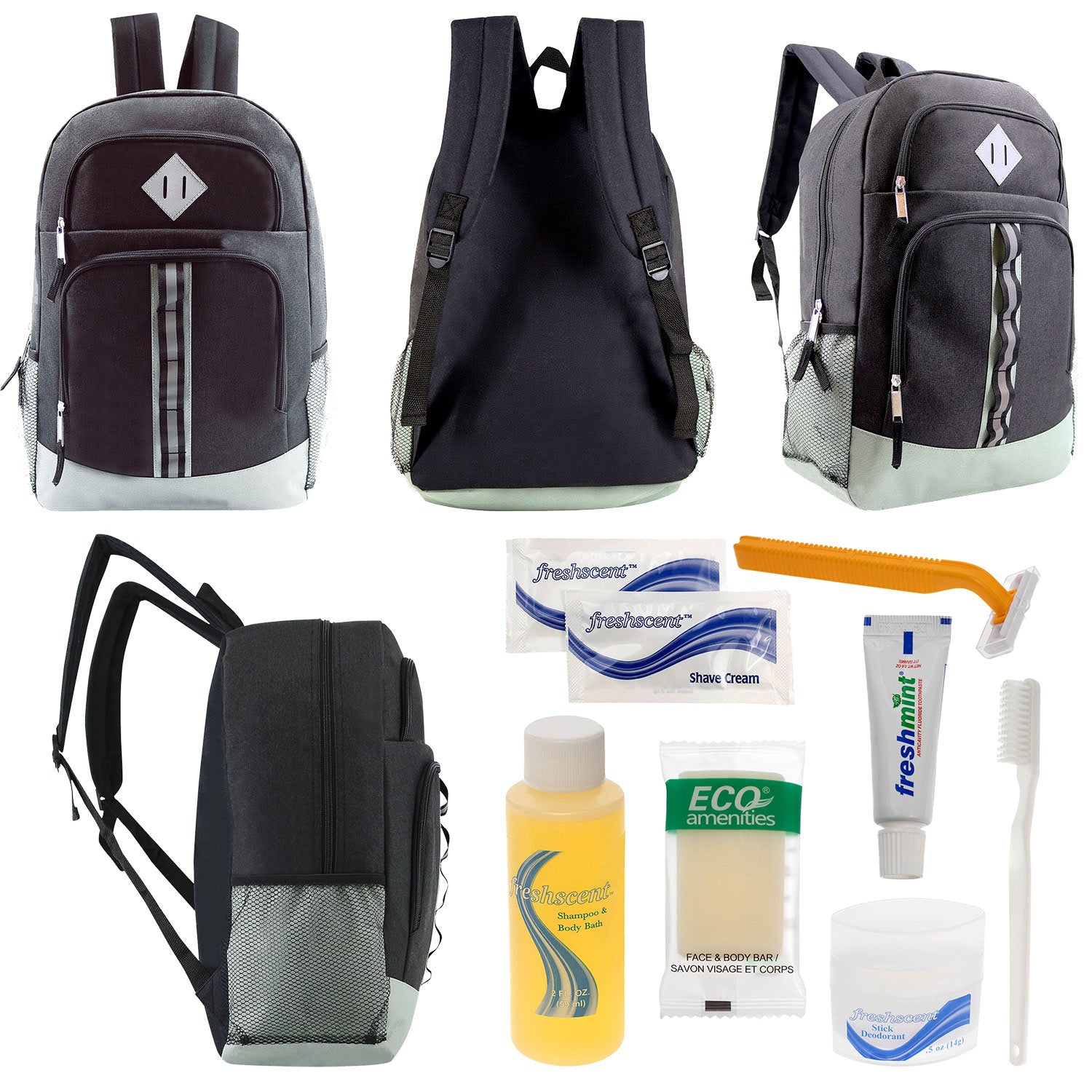 Wholesale Homeless Care Package Black 18" Backpacks & Hygiene Kits