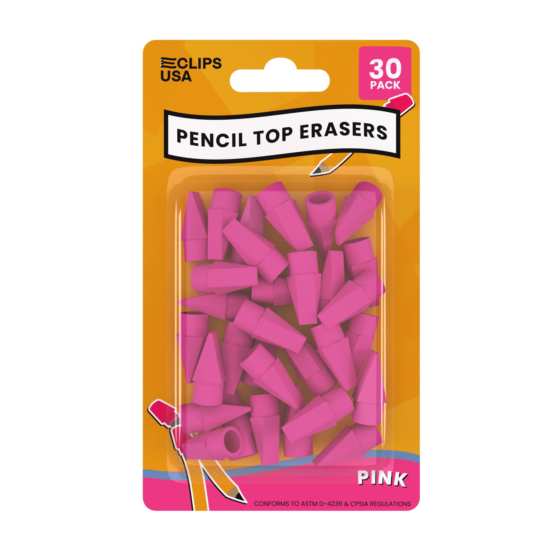 Wholesale Pencil Cap Erasers in a 30 Pack - Bulk Case of 48 Packs - 1440 Total Erasers