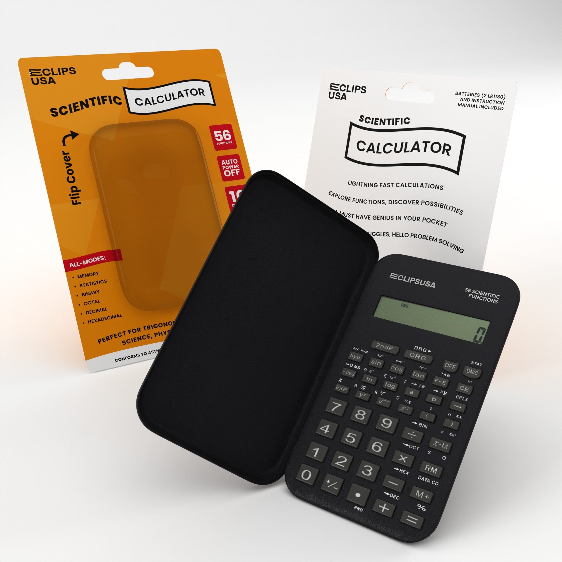Wholesale Scientific Calculator - 56 Functions - Flip Cover & Solar Powered - Bulk Case of 36