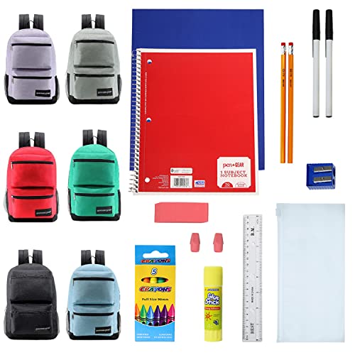 18 Piece Wholesale Basic School Supply Kit With 19" Backpack - Bulk Case of 12 Backpacks and Kits