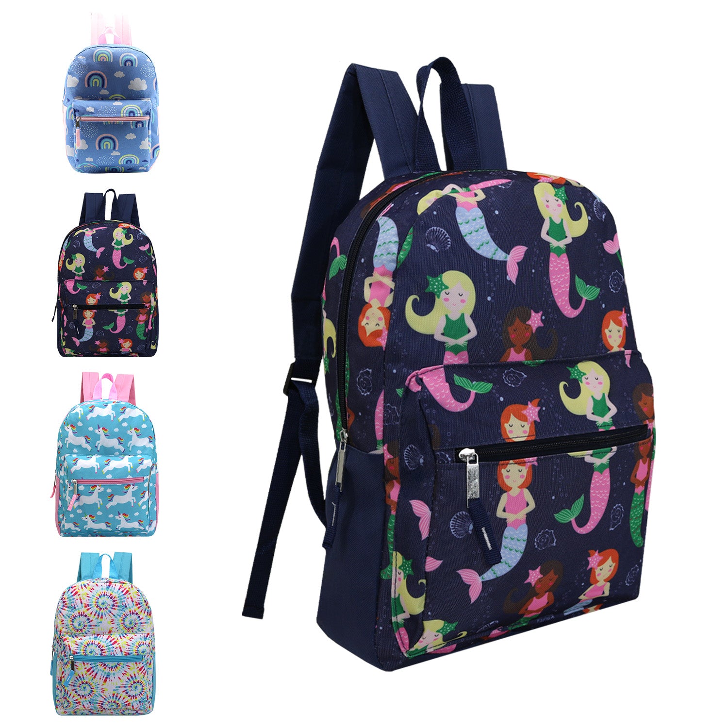 15" Kids Basic Wholesale Backpack in Assorted Girls Prints- Bulk Case of 24