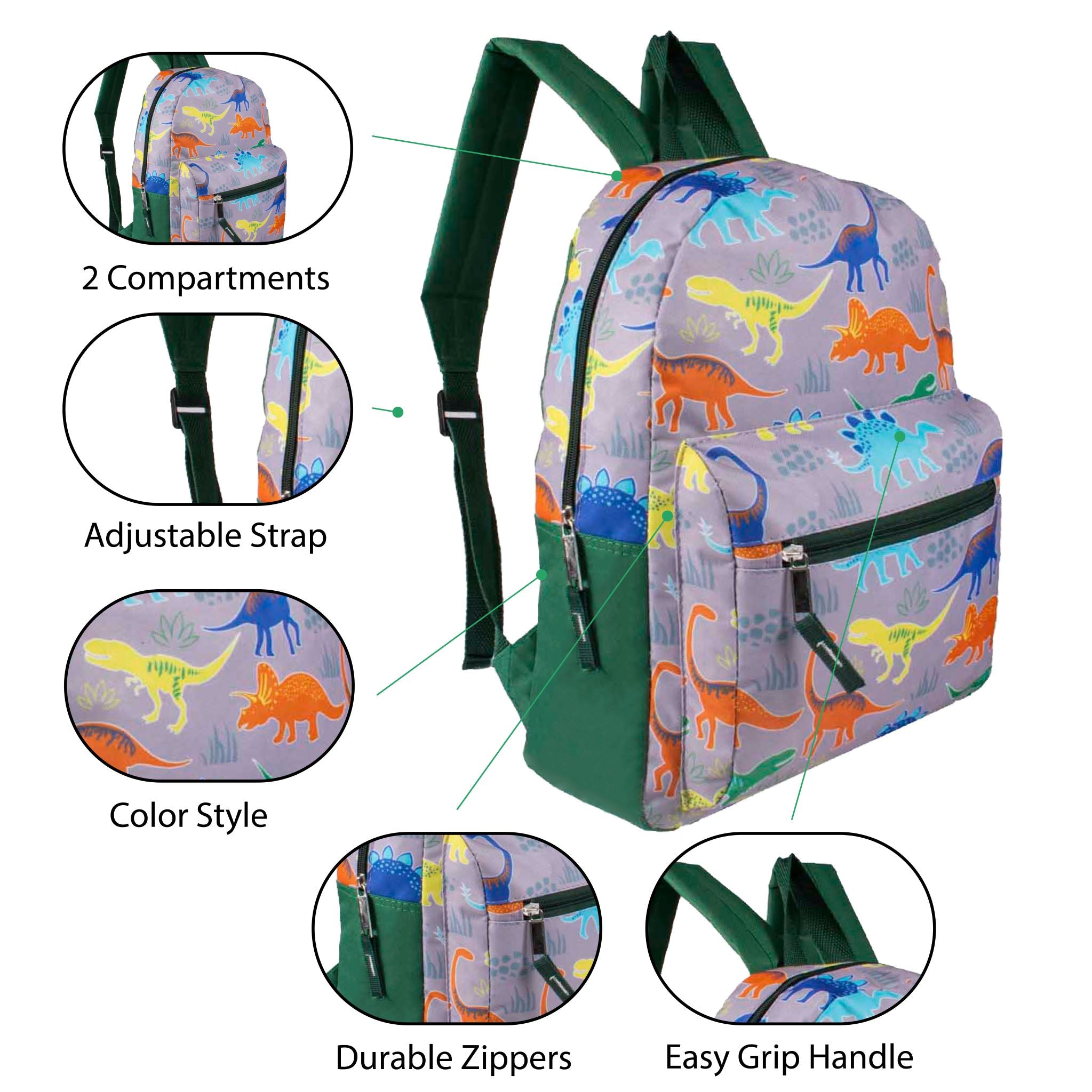 15" Kids Basic Wholesale Backpacks in 4 Assorted Boys Prints - Bulk Case of 24