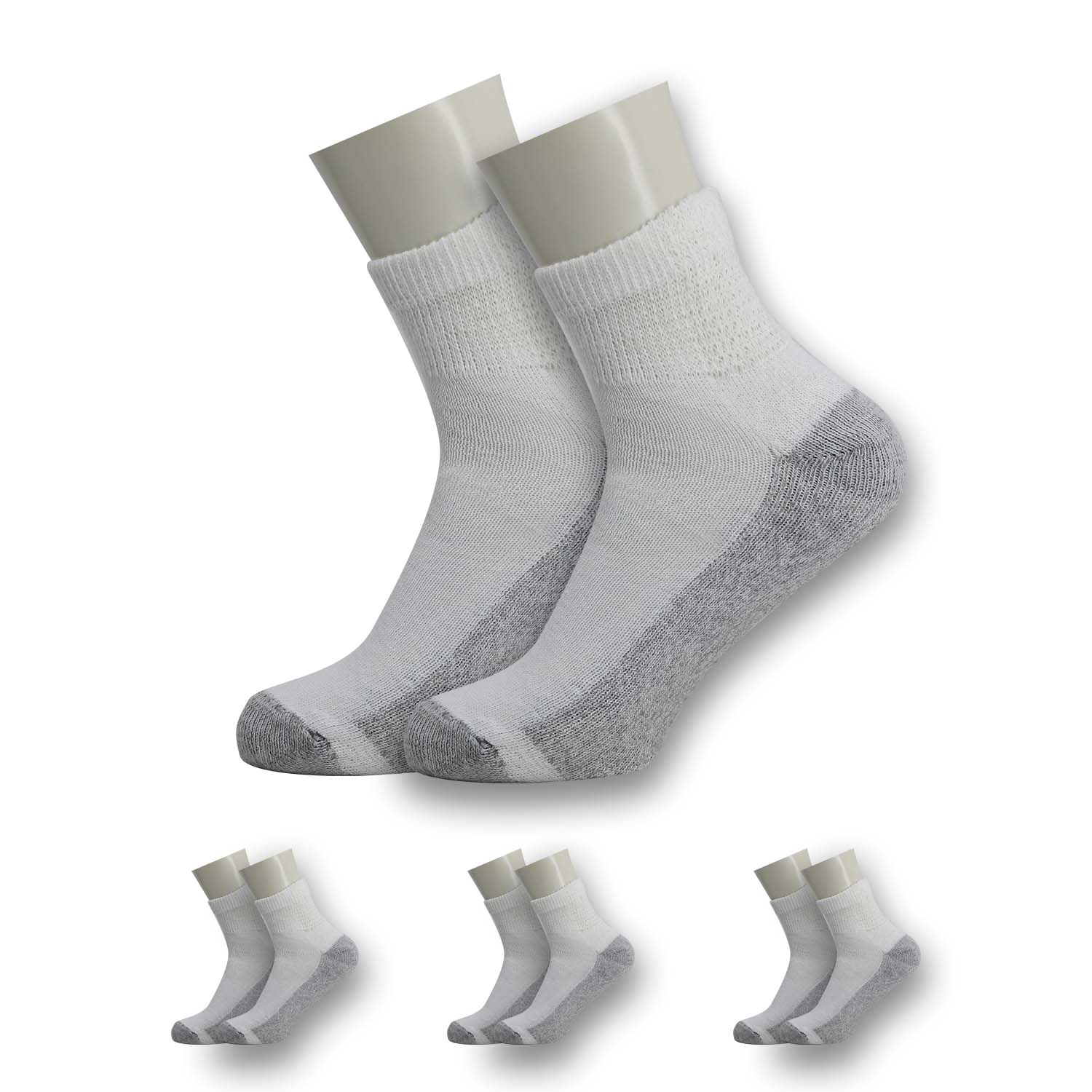 Unisex Ankle Wholesale Sock - Size 10-13 in White with Grey - Bulk Case of 180 Pairs