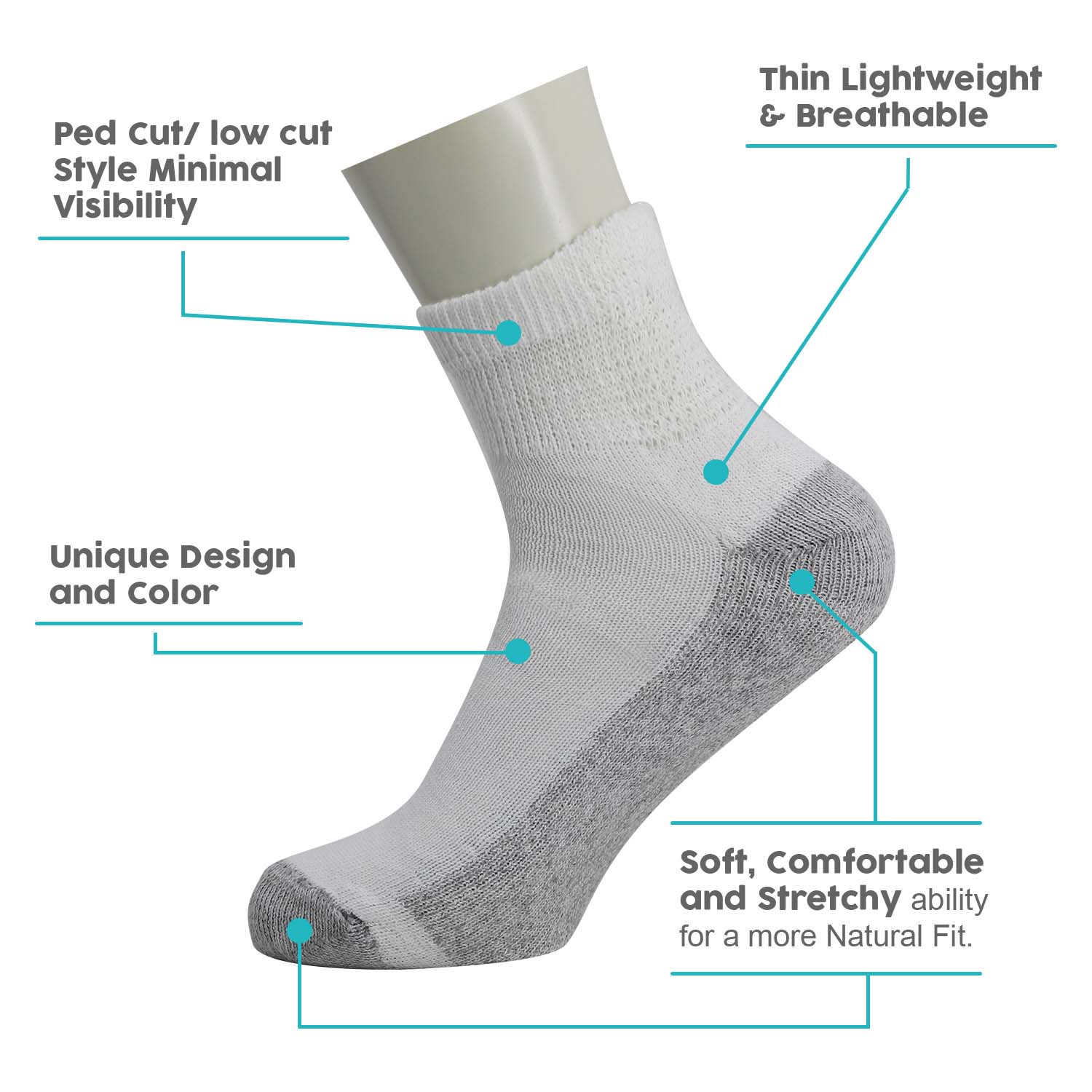 Unisex Ankle Wholesale Sock - Size 10-13 in White with Grey - Bulk Case of 180 Pairs