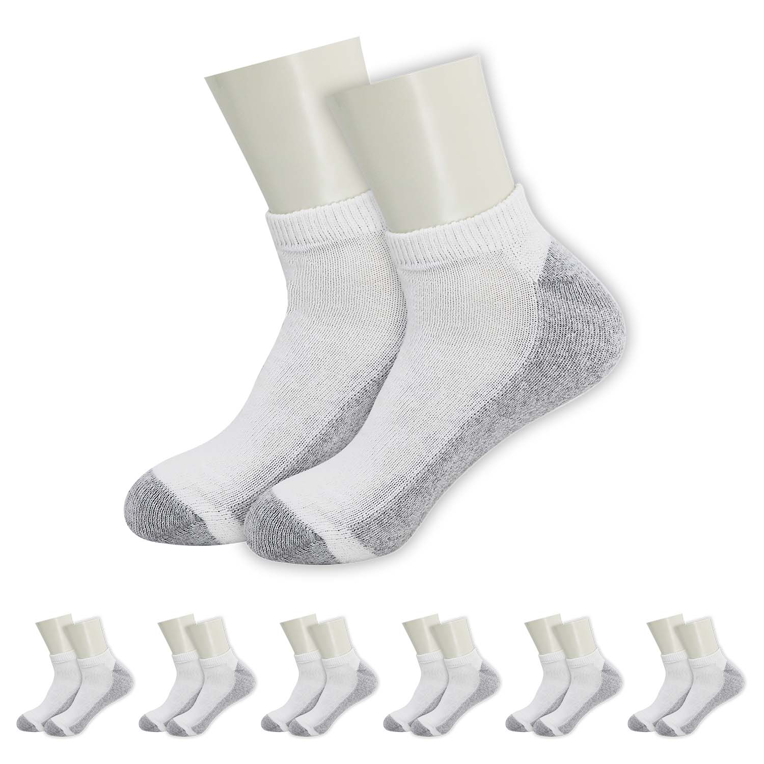 Unisex Low Cut Wholesale Socks, Size 10-13 in White with Grey - Bulk Case of 180 Pairs