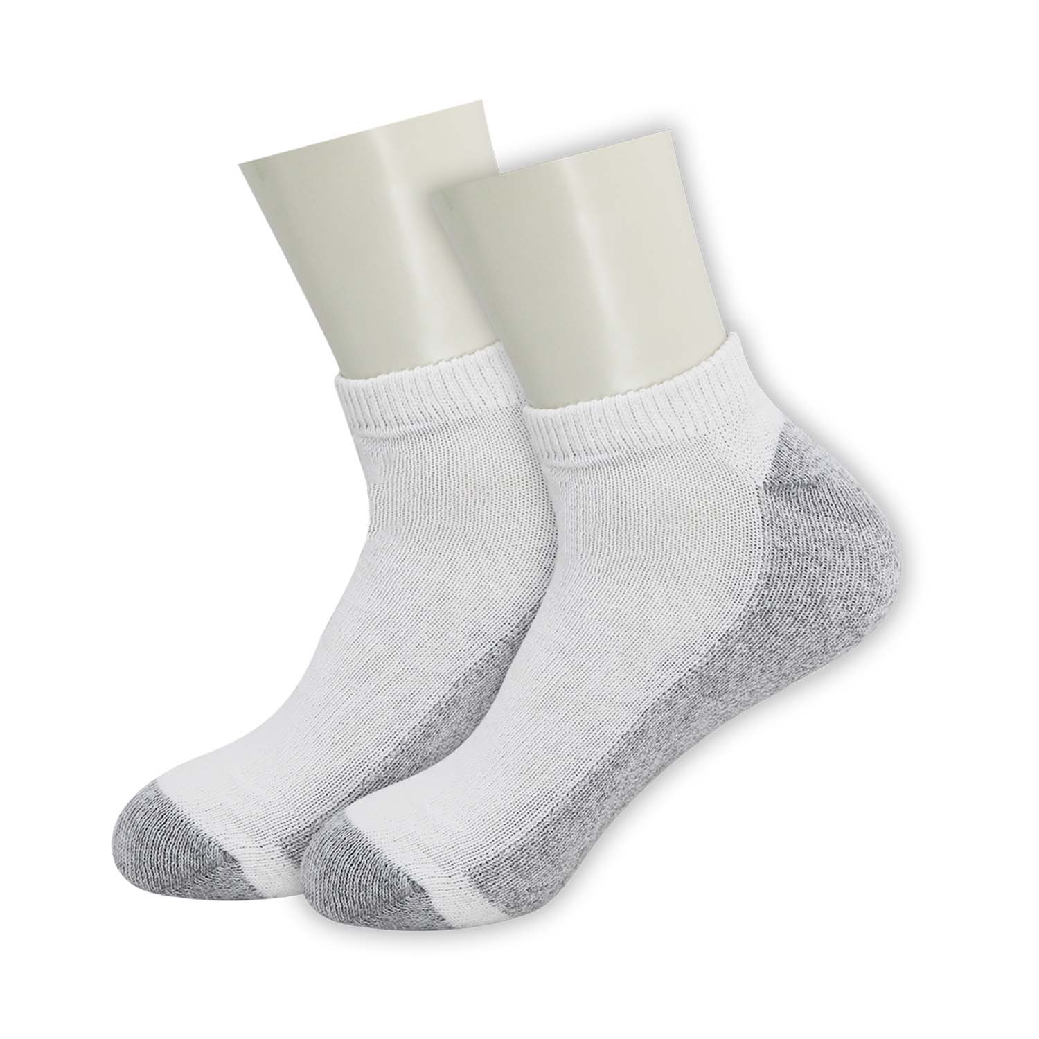 Unisex Low Cut Wholesale Socks, Size 10-13 in White with Grey - Bulk Case of 180 Pairs
