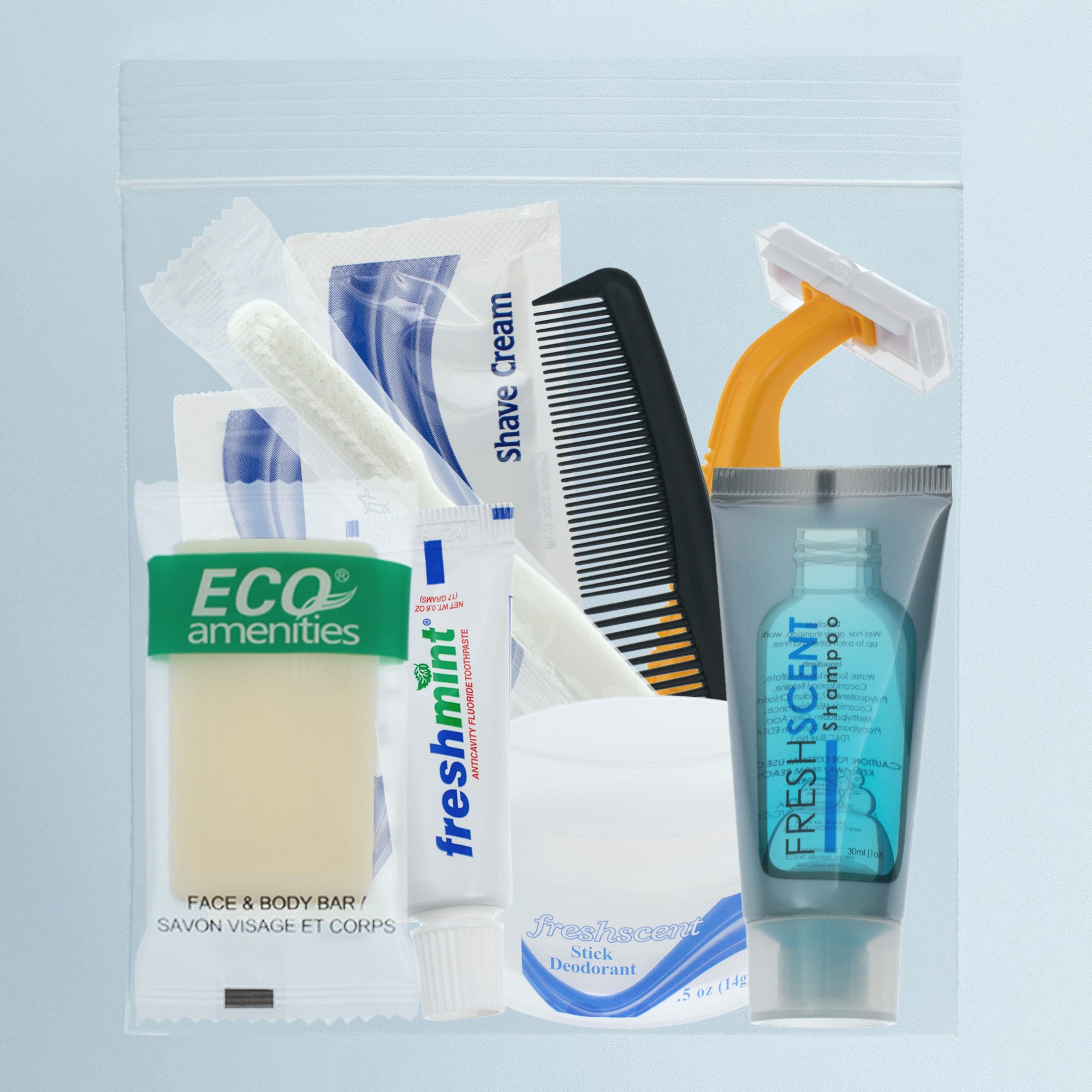 9 Piece Deluxe Wholesale Hygiene Kits - Travel Toiletry Supplies - Bulk Case of 96