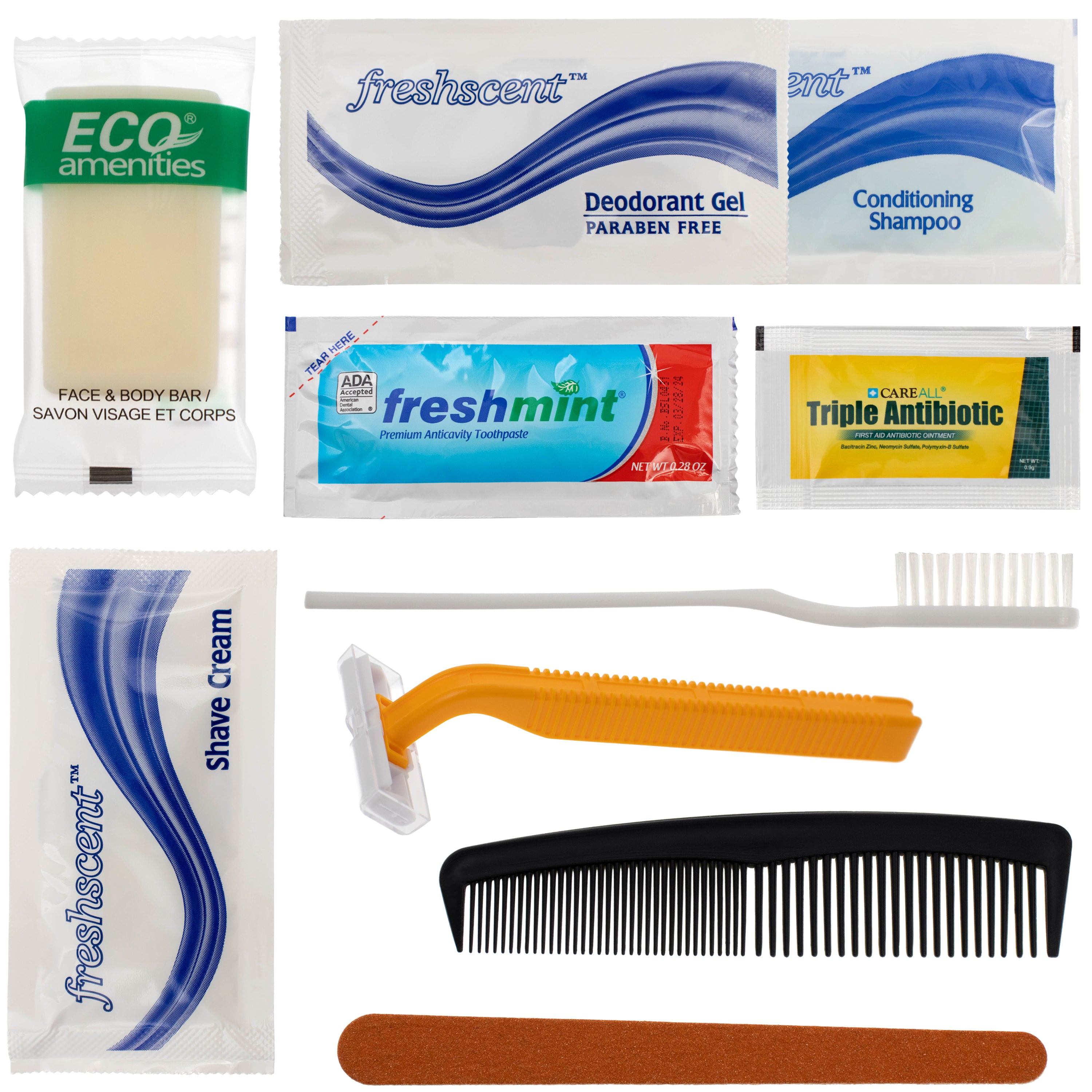 11 Piece Basic Bulk Hygiene Kits for Men, Women, Travel, Charity