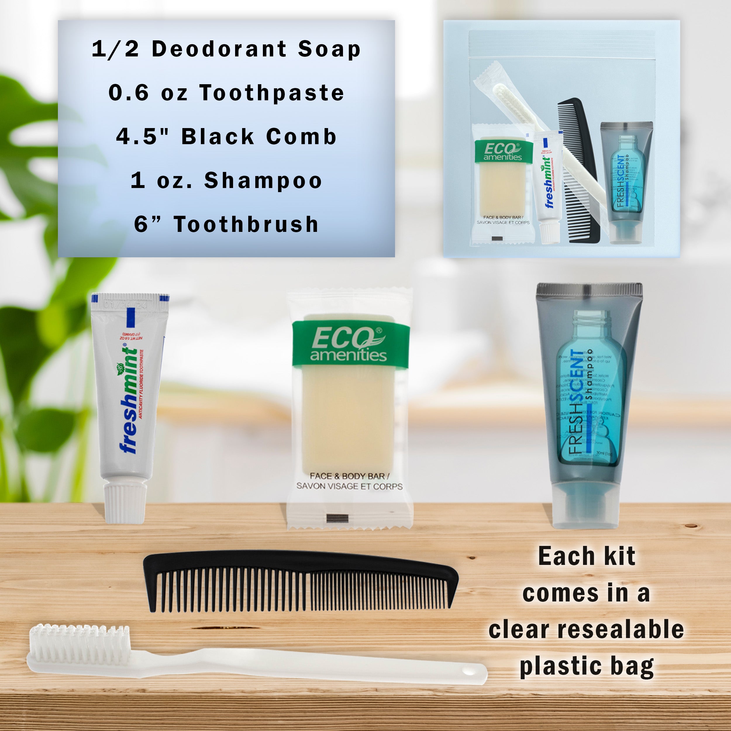 5 Piece Basic Wholesale Hygiene Kits - Travel Toiletry Supplies - Bulk Case of 96