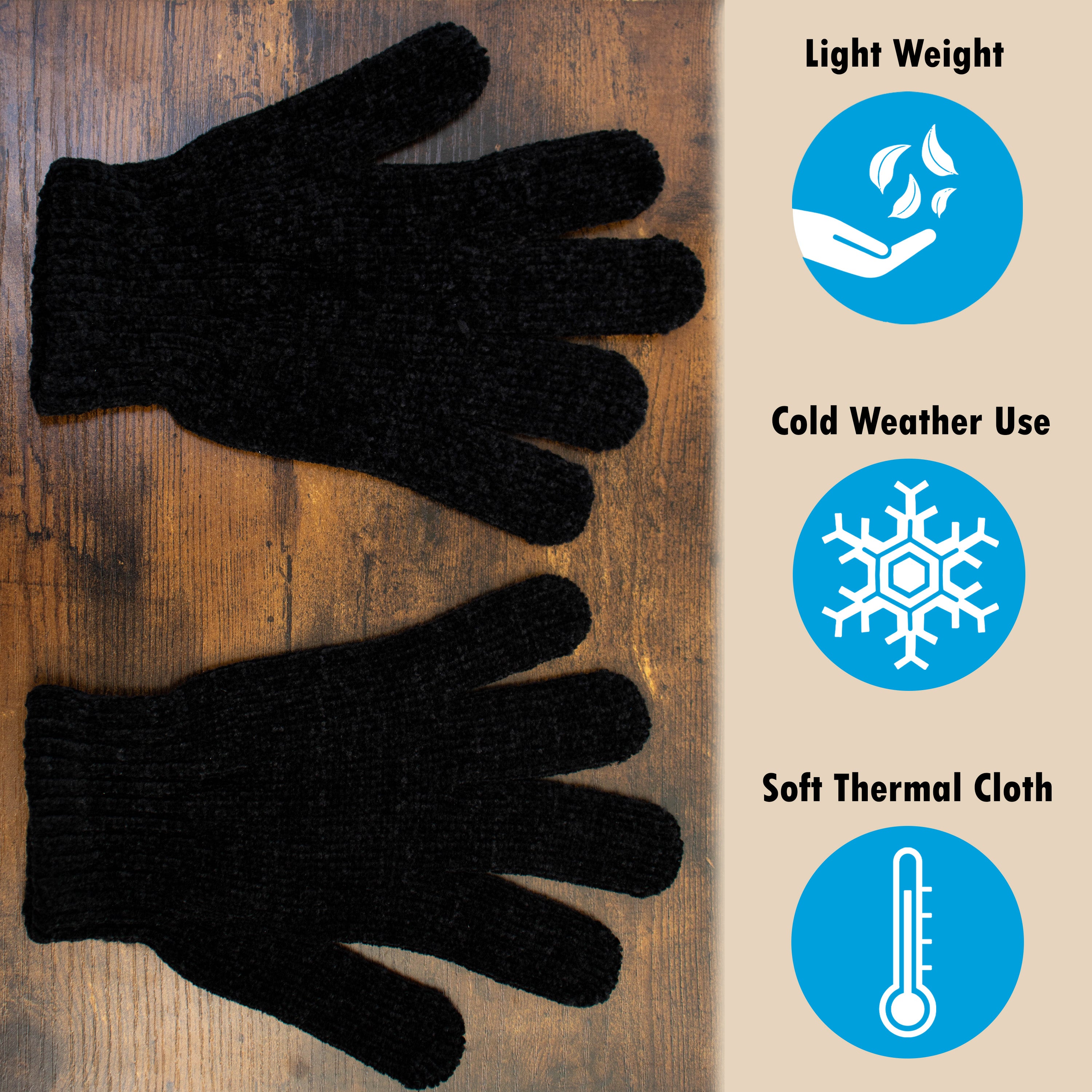 Unisex Wholesale Chenille Winter Gloves in Black - Bulk Case of 96 Pairs