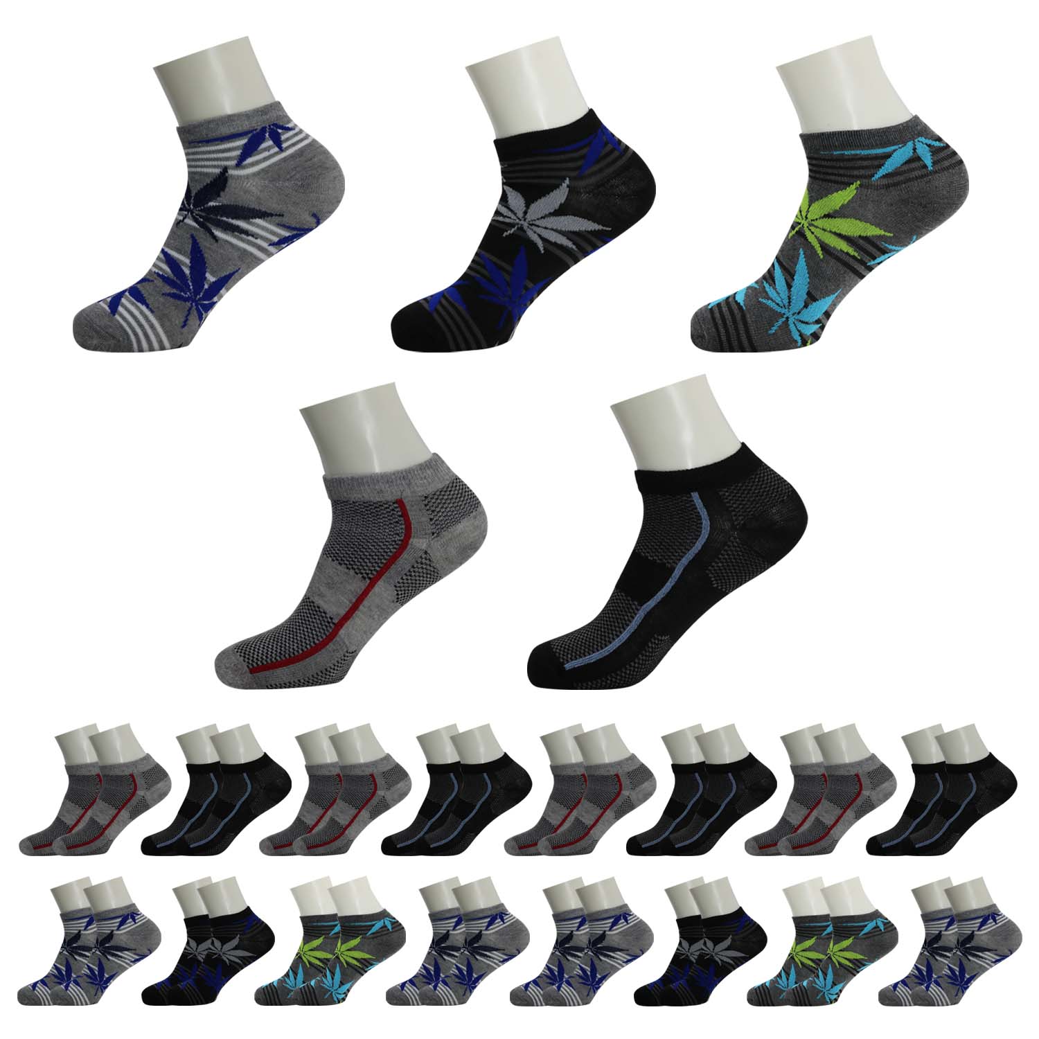 144 Pairs - Wholesale Ankle Bulk Socks - Fits Sizes 9-11- Assorted Colors/Patterns