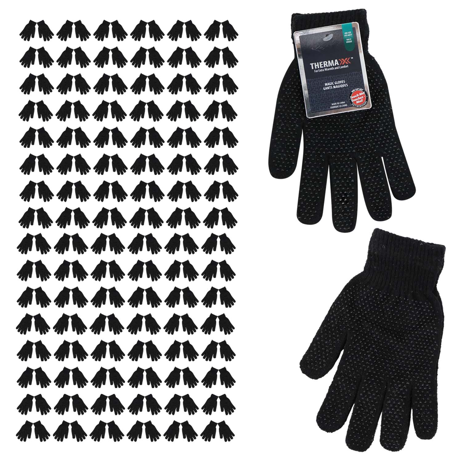 Unisex Wholesale Gloves in Black with Non-Slip Grip - Bulk Case of 96 Pairs