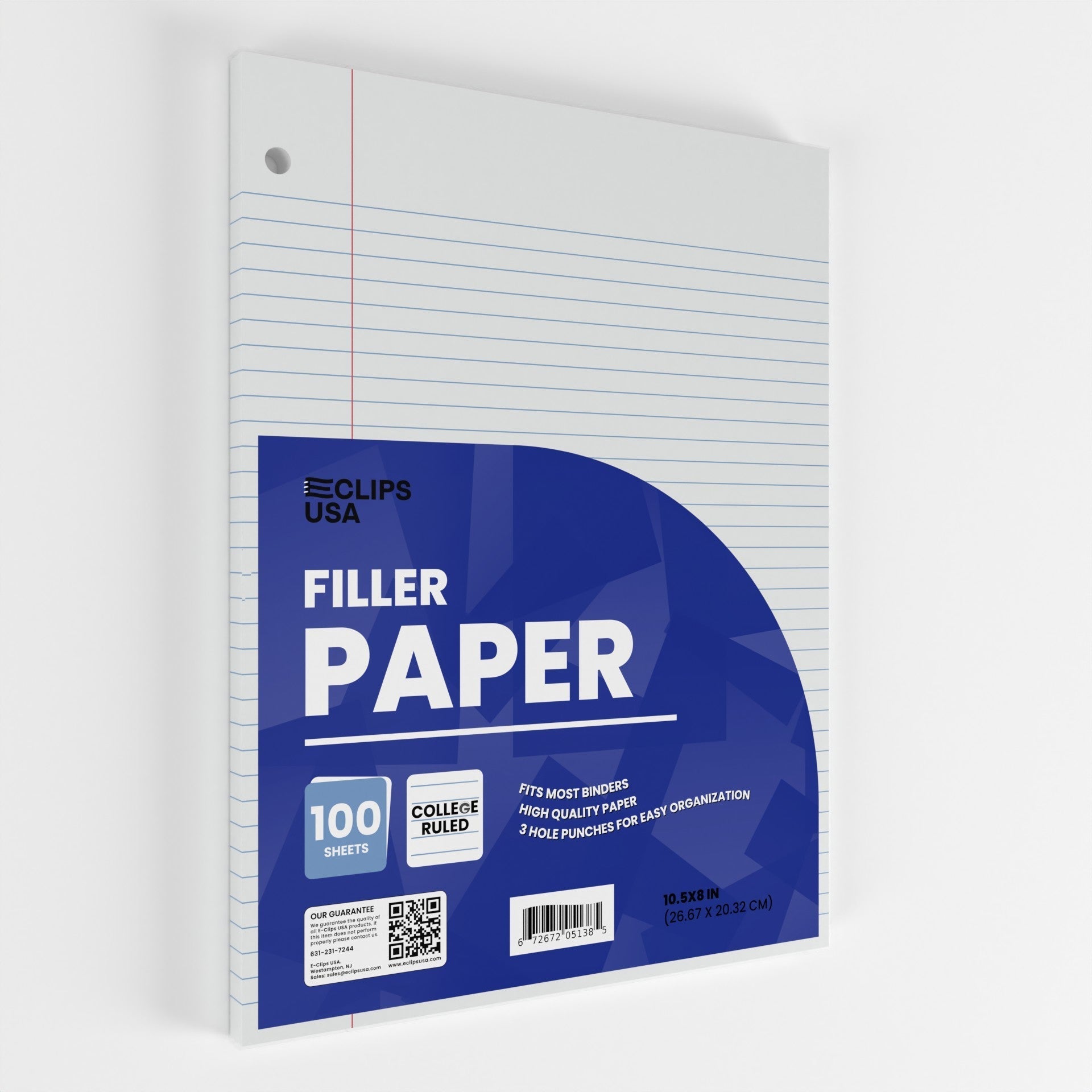 College-Ruled Filler Paper - White Loose-leaf, Fits Standard 3-Ring Binder, 100 Sheets