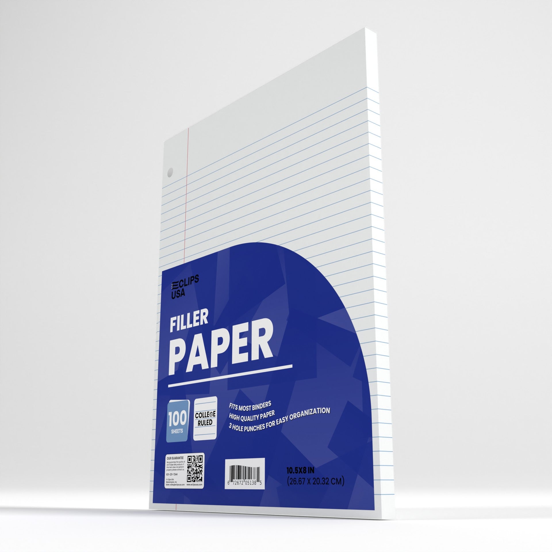 College-Ruled Filler Paper - White Loose-leaf, Fits Standard 3-Ring Binder, 100 Sheets