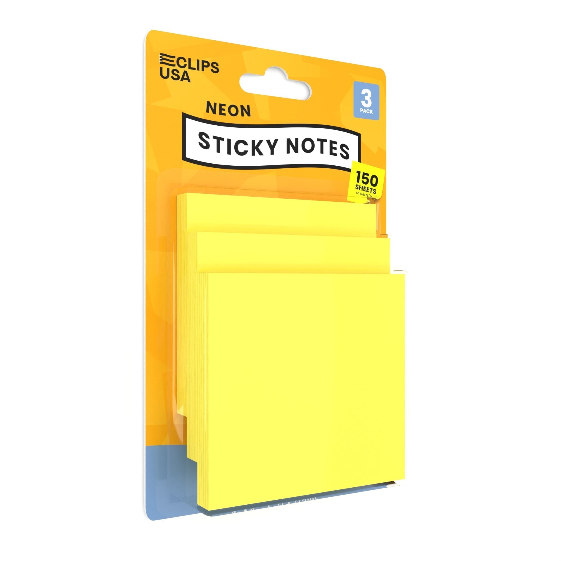 Neon Yellow Wholesale Sticky Notes - 3 X 3 Inches - 3 Pads / Pack - Bulk Case of 48 Packs