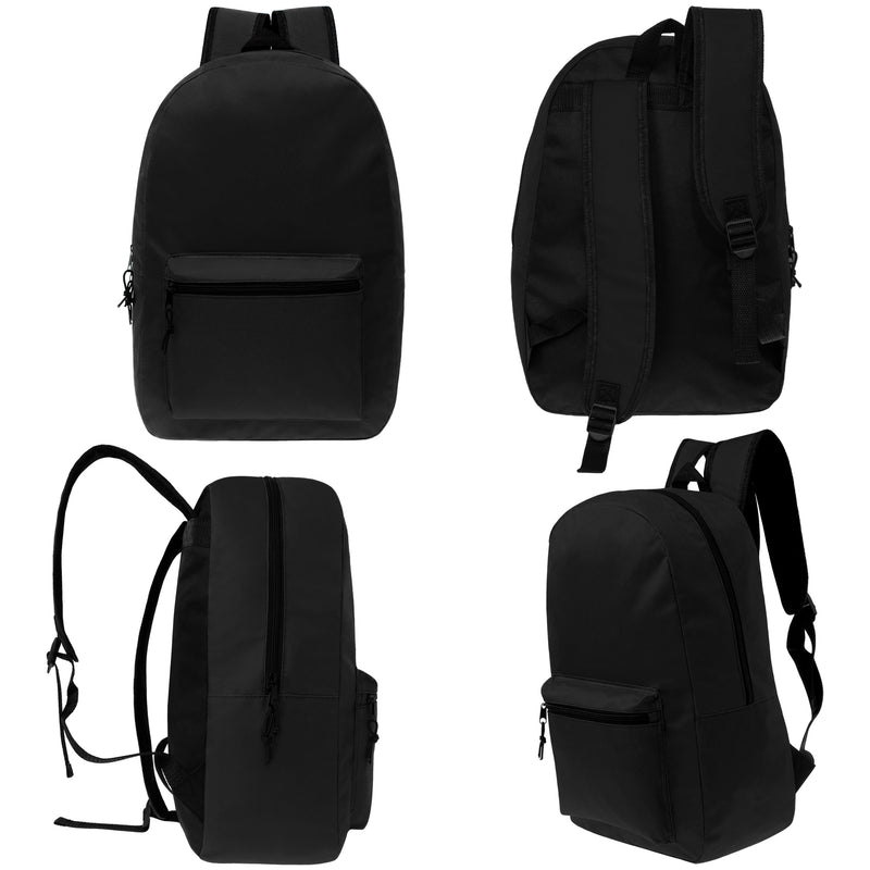 50 Piece Wholesale Basic School Supply Kit With 17" Backpack All Black - Bulk Case of 12 Backpacks and Kits