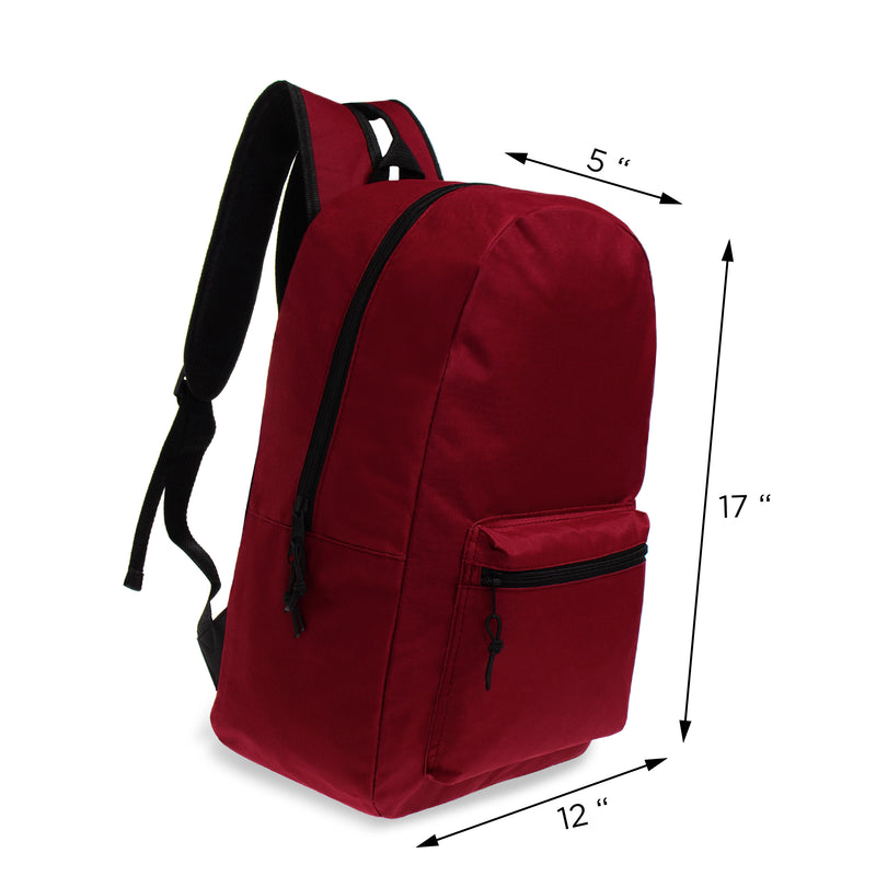 17 Inch Bulk Backpacks in Assorted Colors with 17 Piece School Supply Kits Wholesale - Case of 24 (12 Color Assortment)