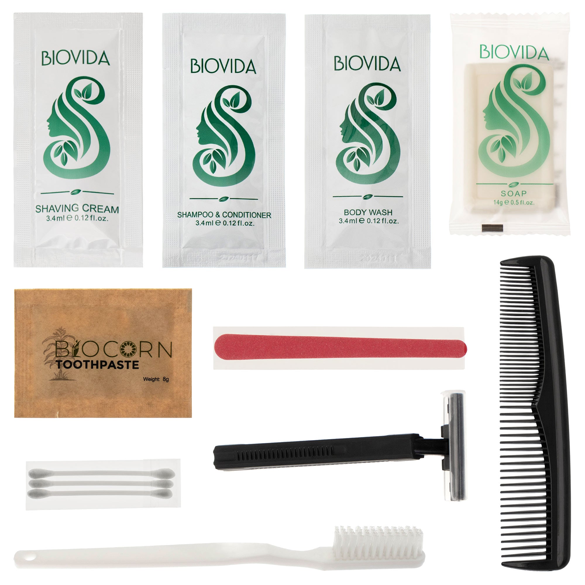12 Piece Deluxe Wholesale Hygiene Kits - Bulk Toiletry Case of 96 Biovida Brand
