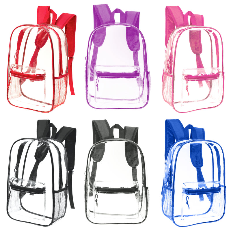 17" Transparent Wholesale Backpack in Assorted Colors - Bulk Case of 24