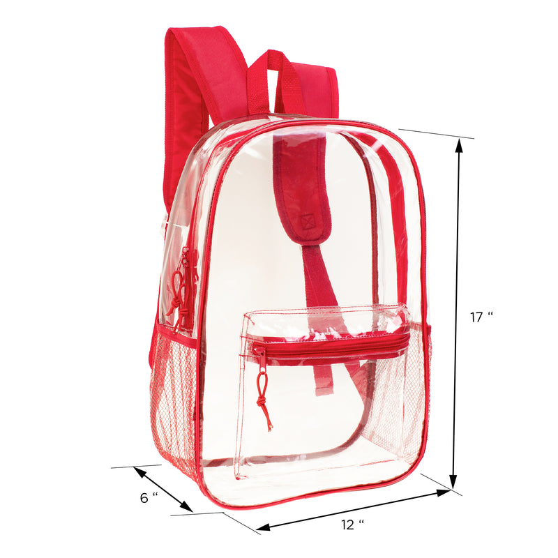 17" Transparent Wholesale Backpack in Assorted Colors - Bulk Case of 24