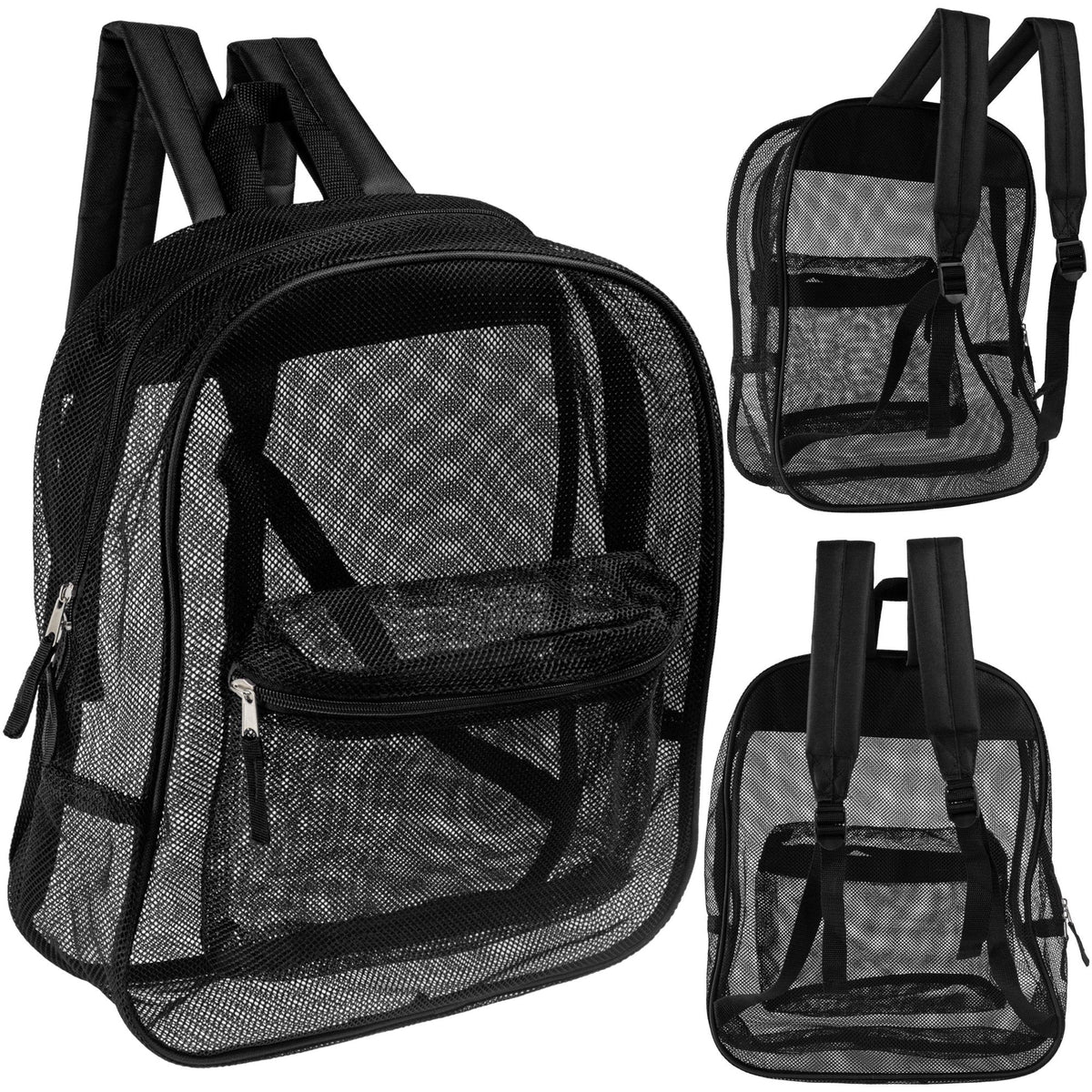 12 Black Mesh 17" Backpacks & Your Choice of 12 Bulk Hygiene Kits - Wholesale Care Package: Homeless, Emergency, Charity