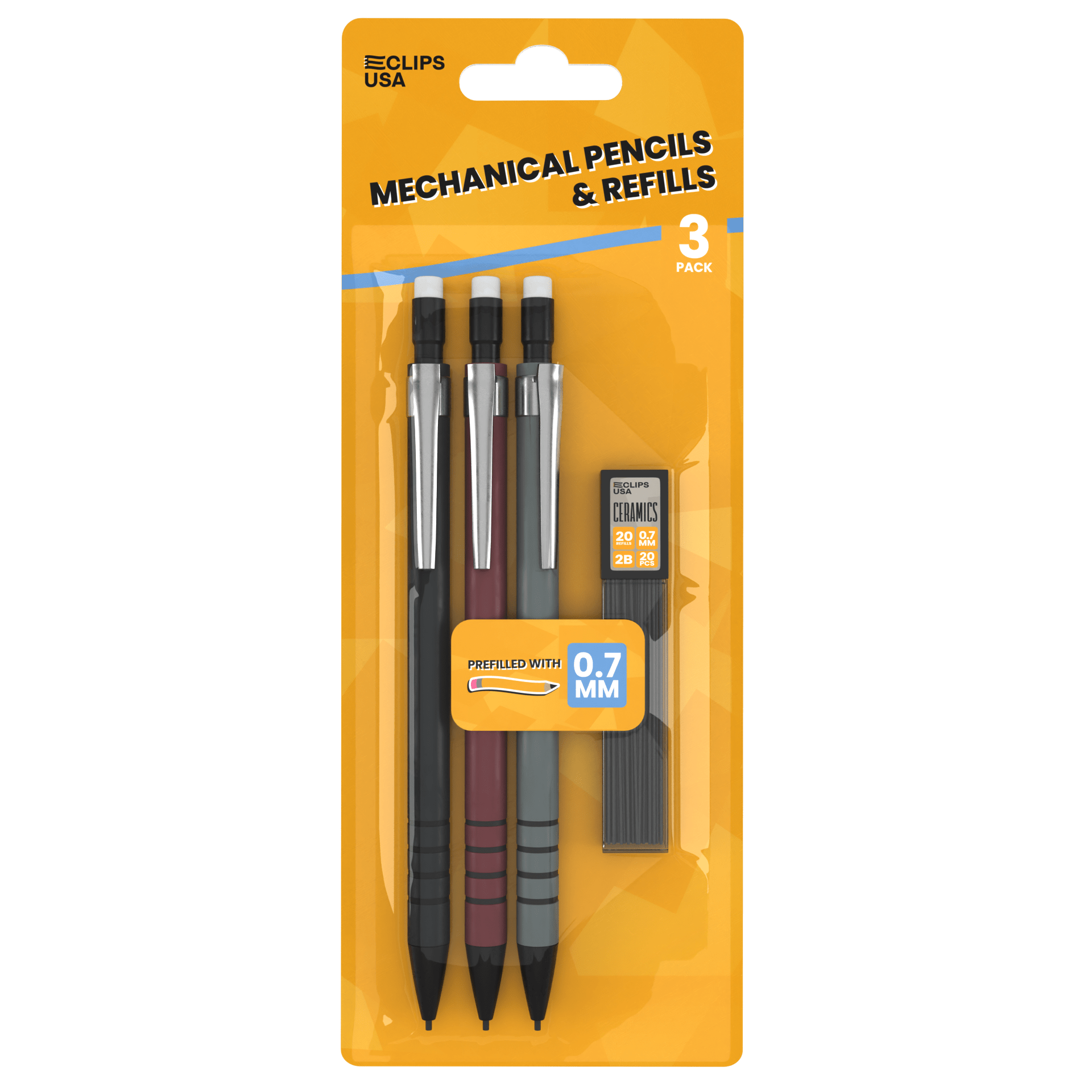 Mechanical Pencil Starter Kit - Prefilled Pencils, Includes 12 Pieces Of 0.7 Mm Lead Refills, 3 Pack