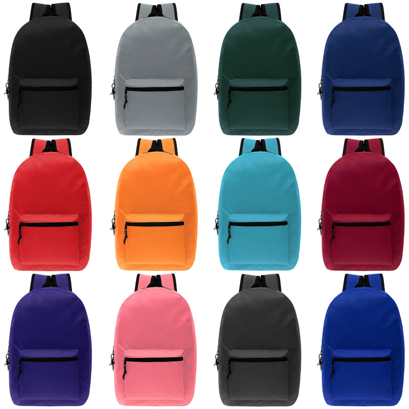 15 inch wholesale backpacks in 12 colors