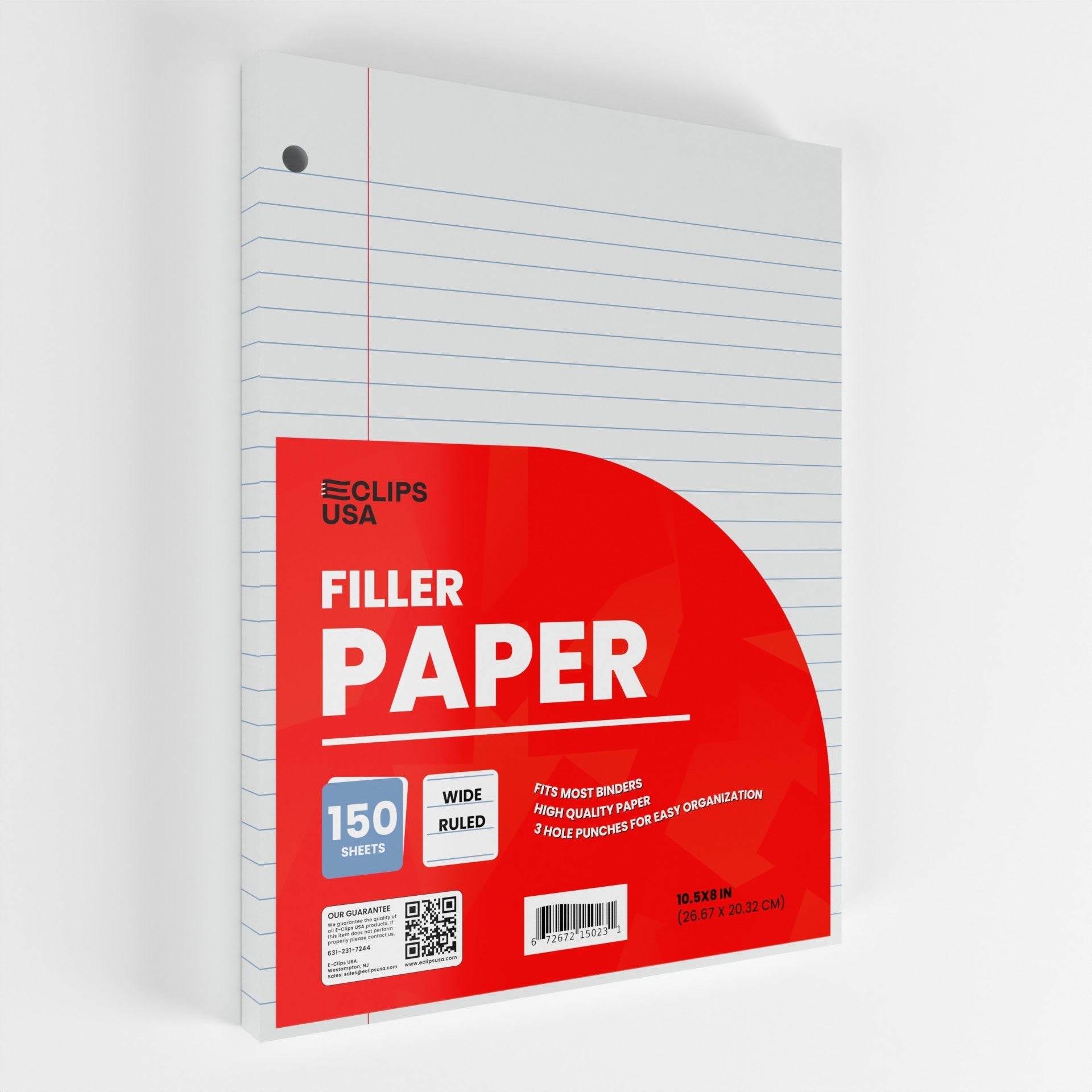 Wide-Ruled Filler Paper - White Loose-leaf, Fits Standard 3-Ring Binder, 150 Sheets