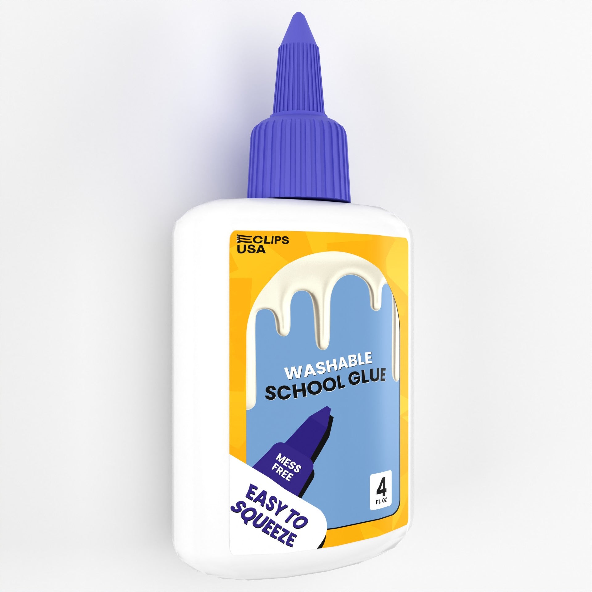 Washable School Glue in White - Dries Clear - Large 4 Oz Squeeze Bottle - Bulk Case of 48