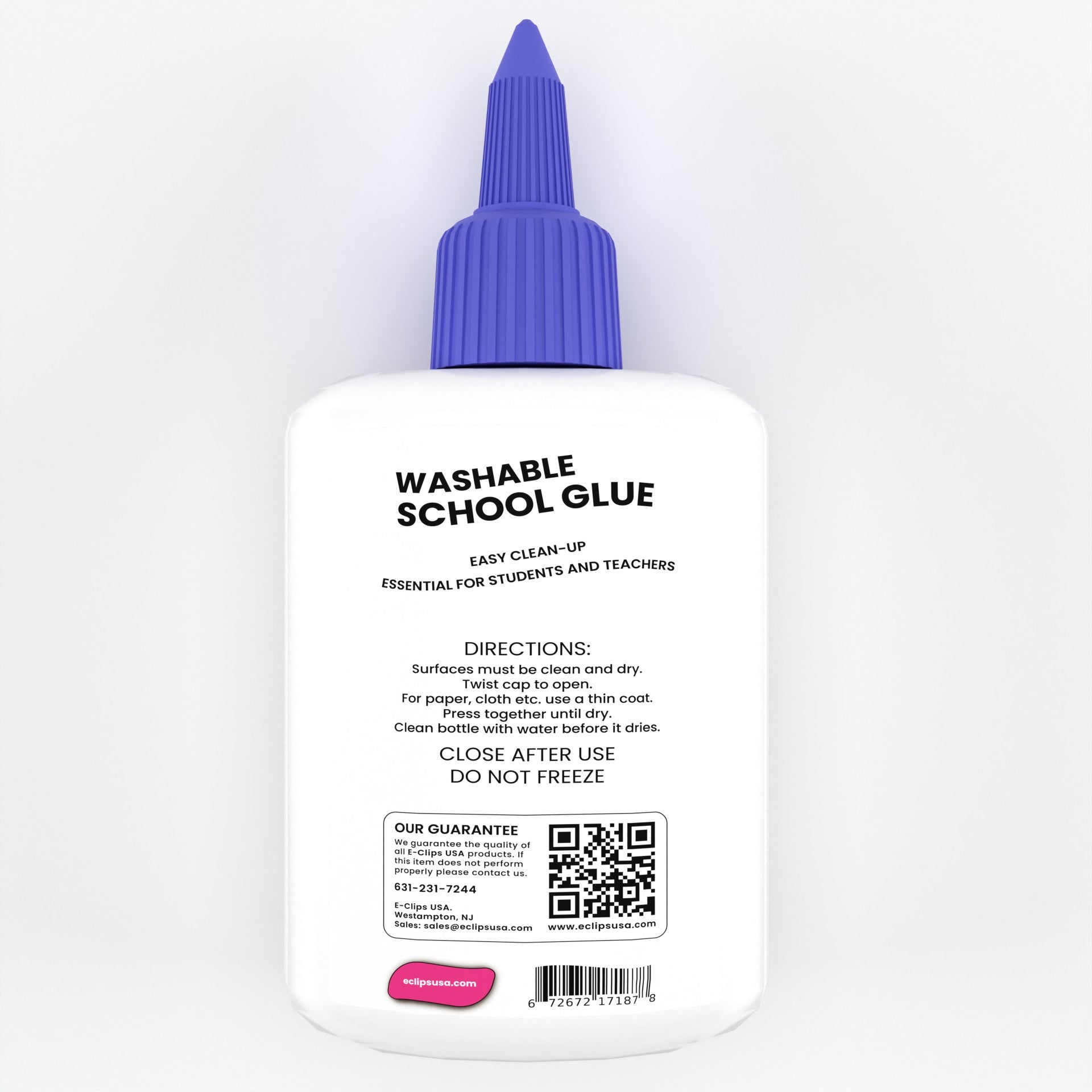 Washable School Glue in White - Dries Clear - Large 4 Oz Squeeze Bottle - Bulk Case of 48