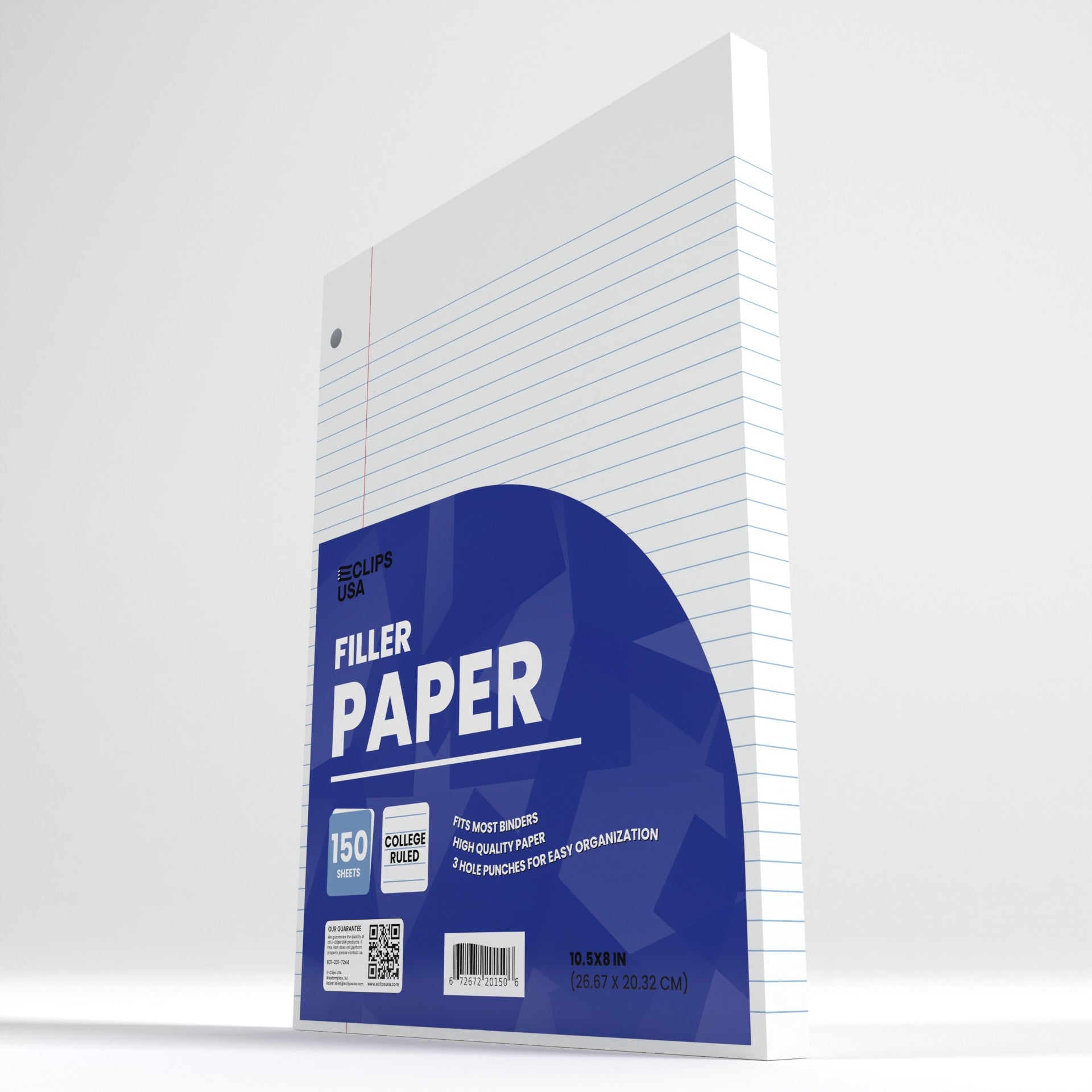 College-Ruled Filler Paper - White Loose-leaf, Fits Standard 3-Ring Binder, 150 Sheets