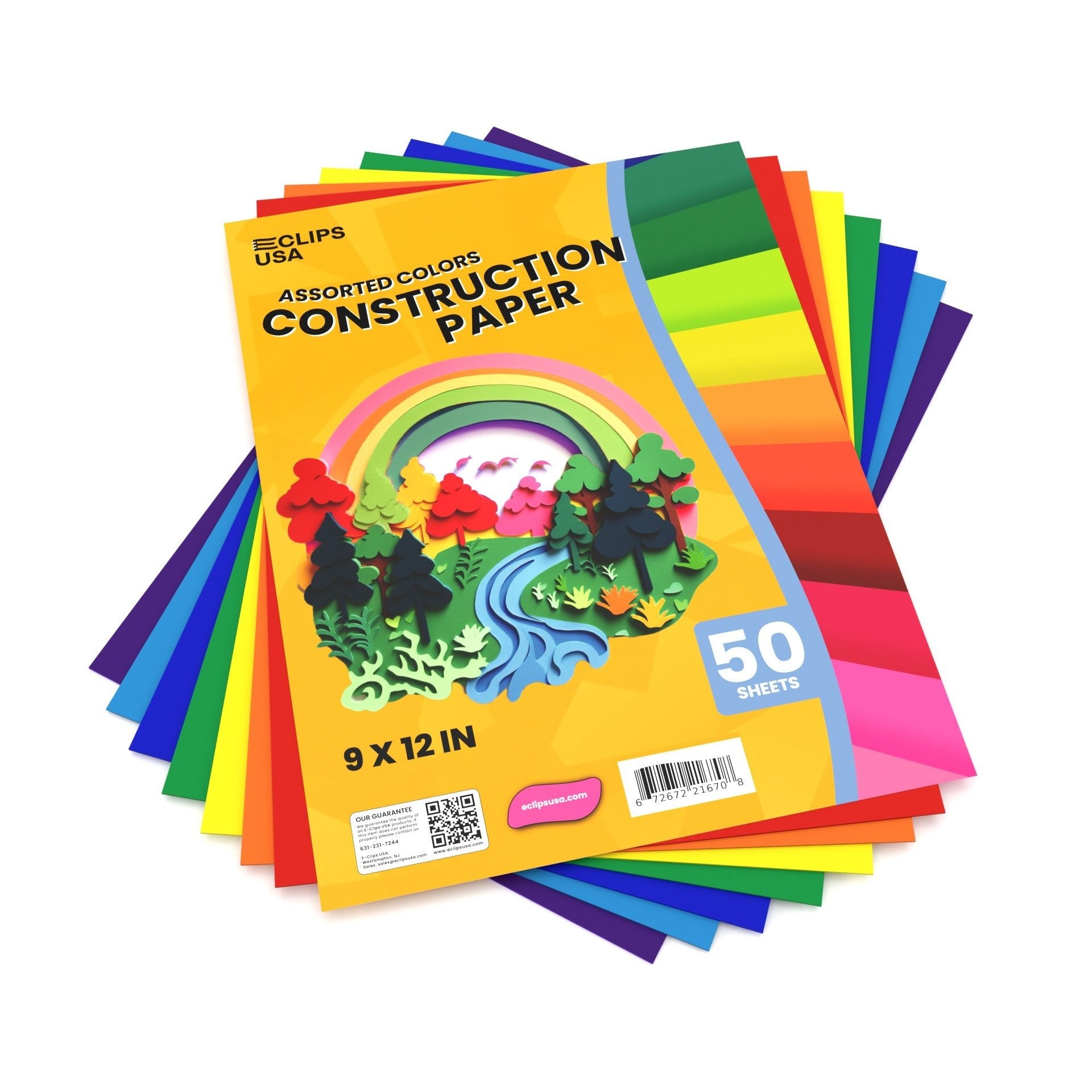 Construction Paper - 9 X 12 Inches, Assorted Colors, 50 Sheets