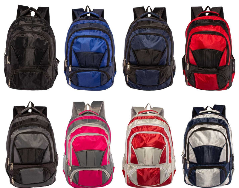 19" Durable Quality Premium Wholesale Backpack in 8 Assorted Colors - Bulk Case of 24