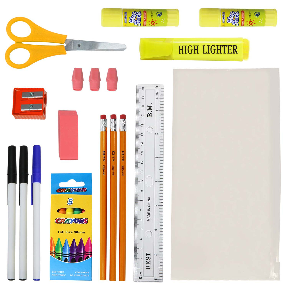 12 Wholesale 15" Elementary & Pre-K Backpacks in 6 Colors & 12 Bulk School Supply Kits of Your Choice
