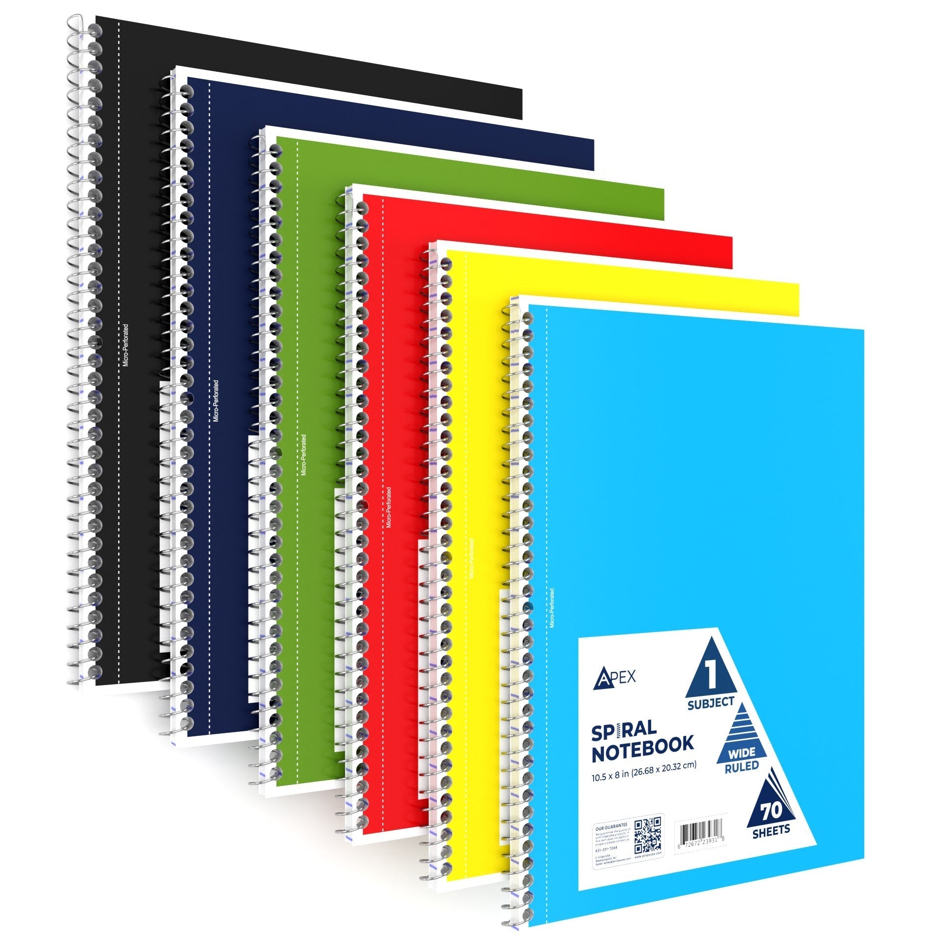 Wholesale Spiral Notebooks - Wide Ruled - 1 Subject - 70 Sheets - Bulk Case of 48 Notebooks