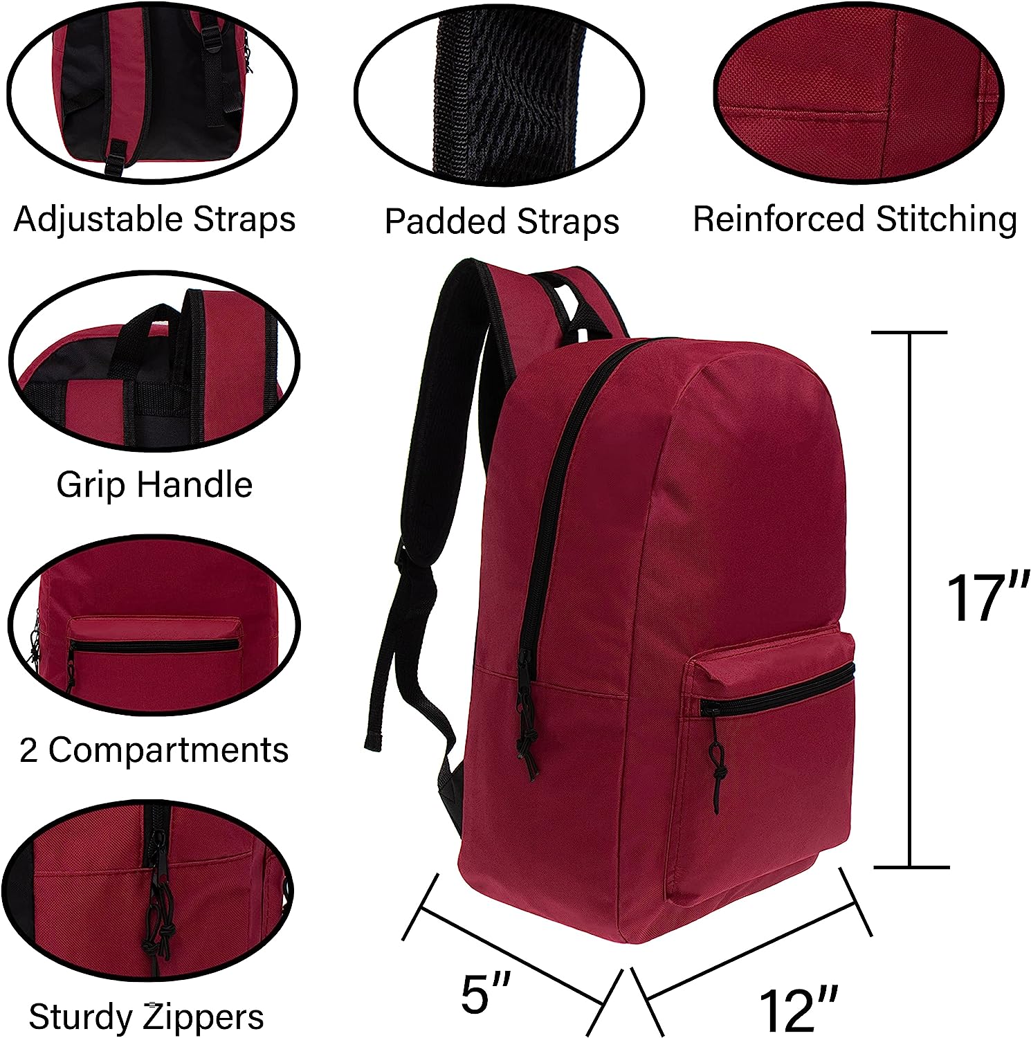 17" Kids Basic Wholesale Combo Set Of Backpack in Assorted Colors and Prints - Bulk Case of 60 with Free Pencil Pouches Included