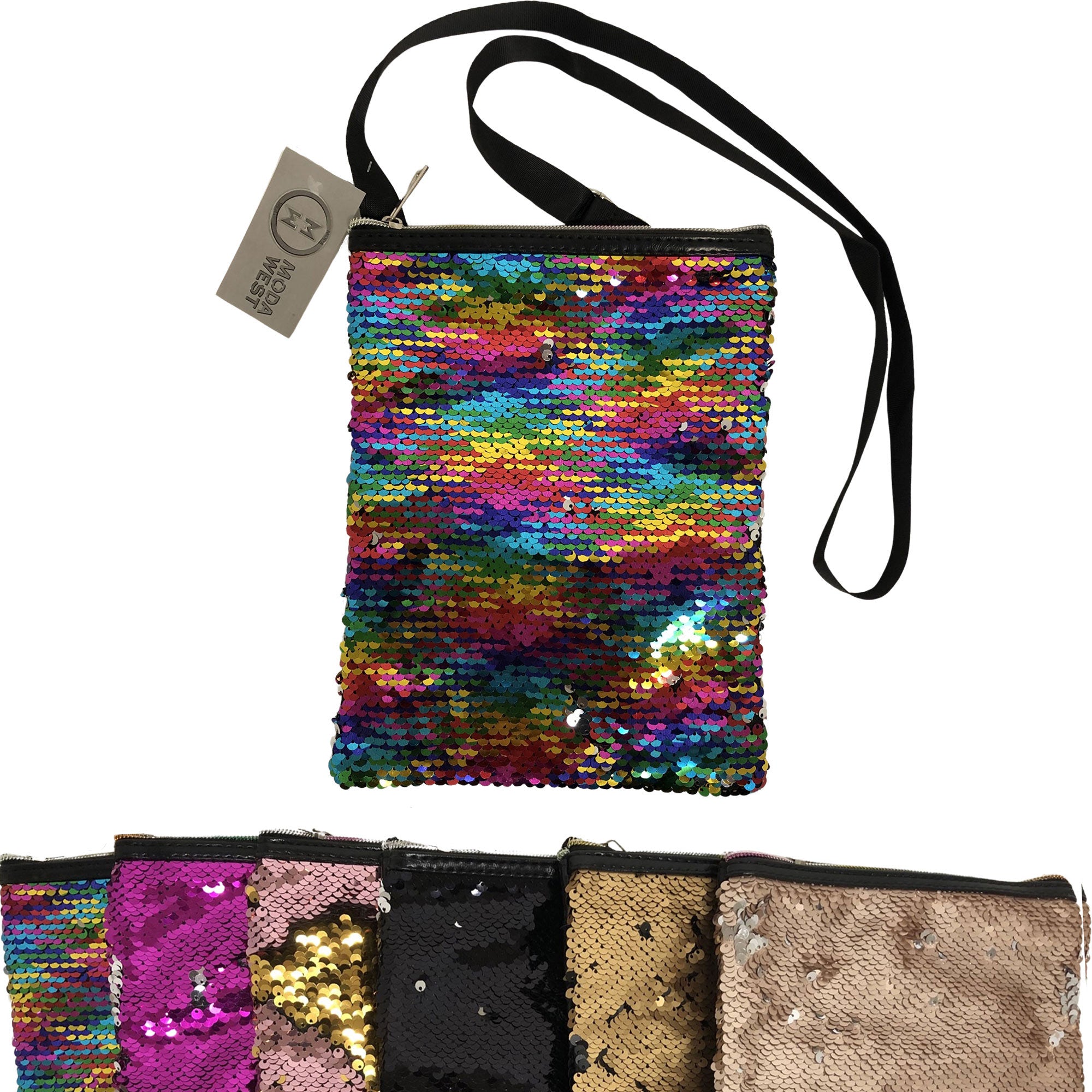 CLEARANCE BRUSH SEQUIN CROSSBODY BAG (CASE OF 60 - $1.00 / PIECE)  Wholesale Sequin Crossbody in Assorted Colors SKU: 313-SEQ-60