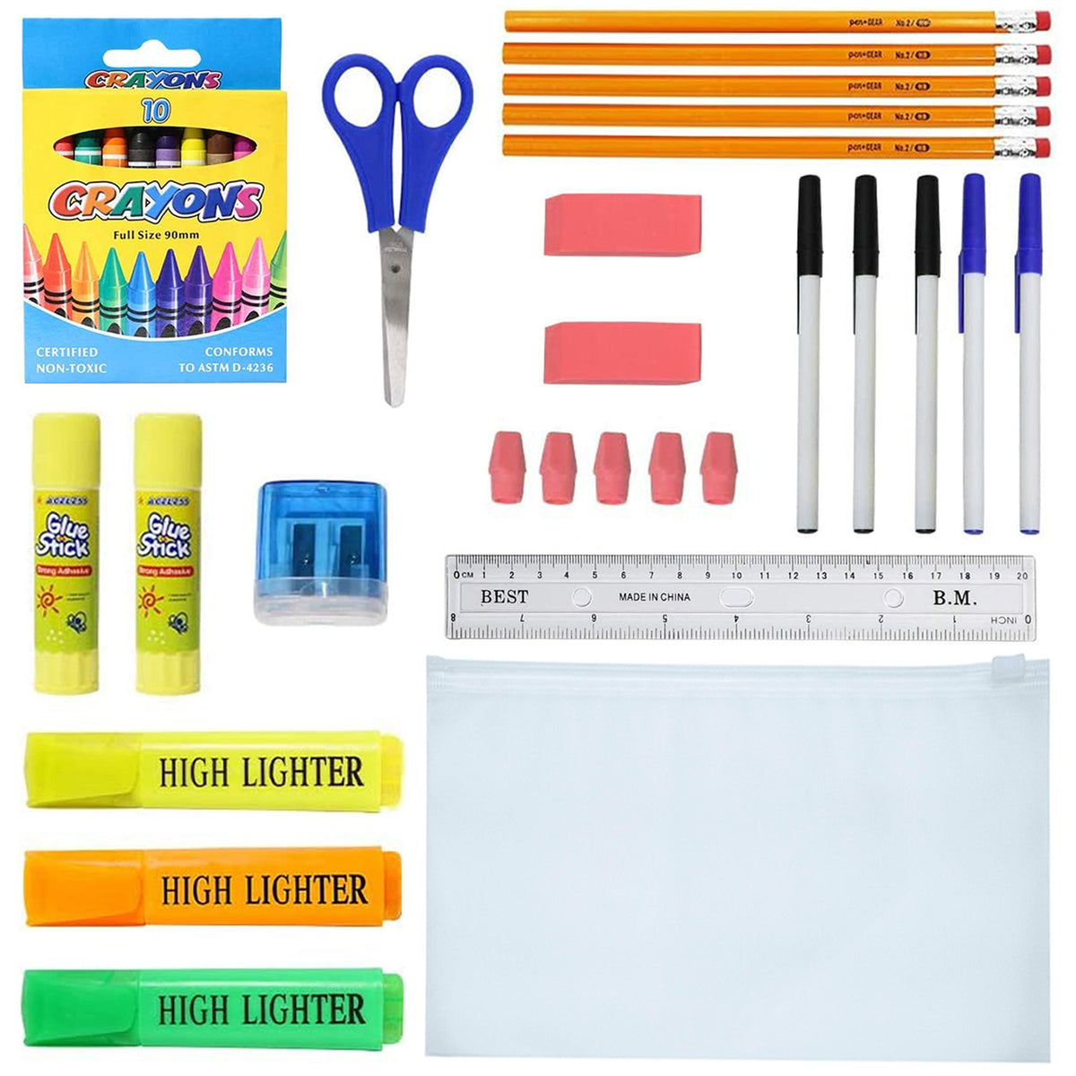 12 Wholesale 15" Backpacks for Pre-K & Elementary School Kids and 12 Bulk School Supply Kits of Your Choice