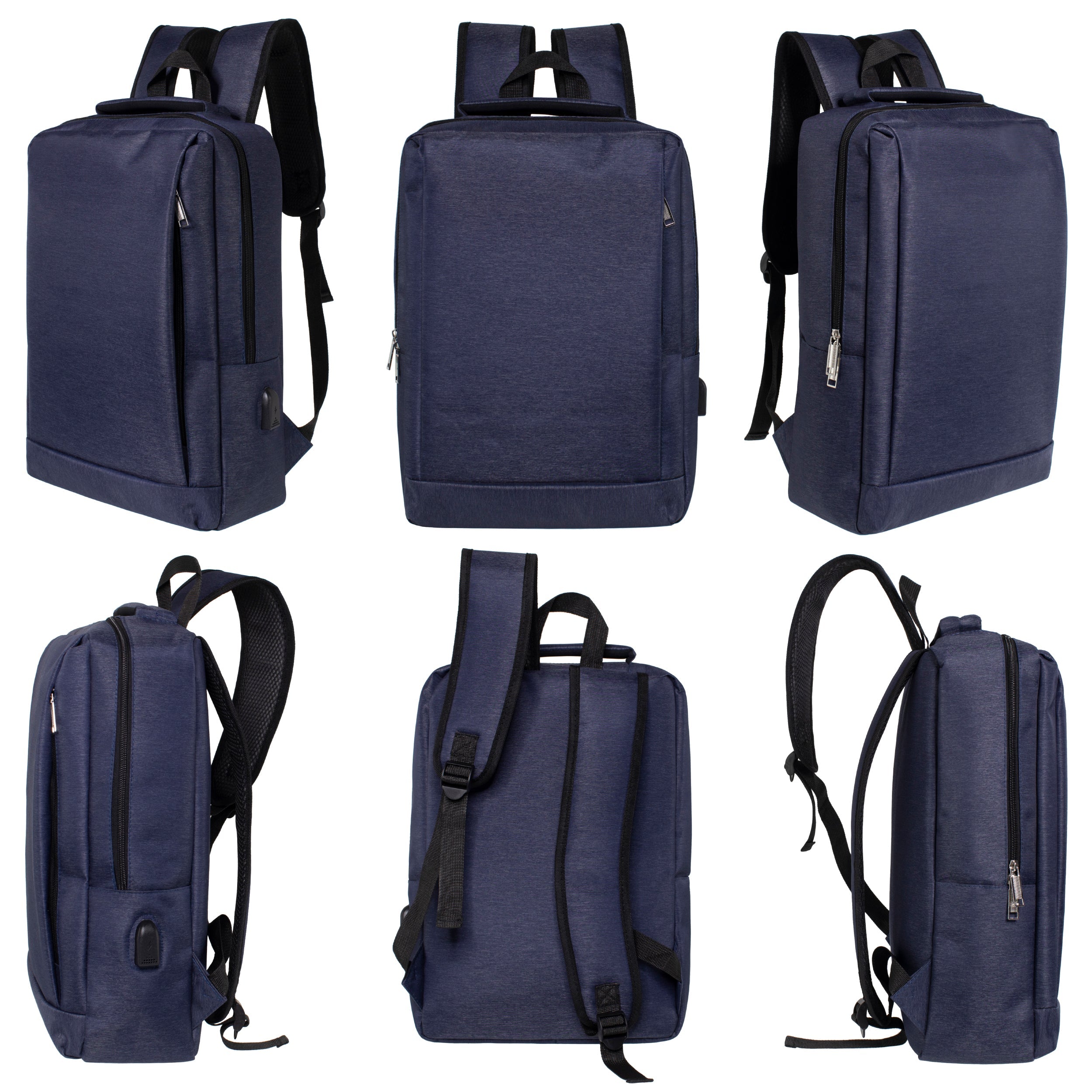 18" Wholesale Premium Laptop Backpacks in Black & Navy - Wholesale Case of 24 Bookbags