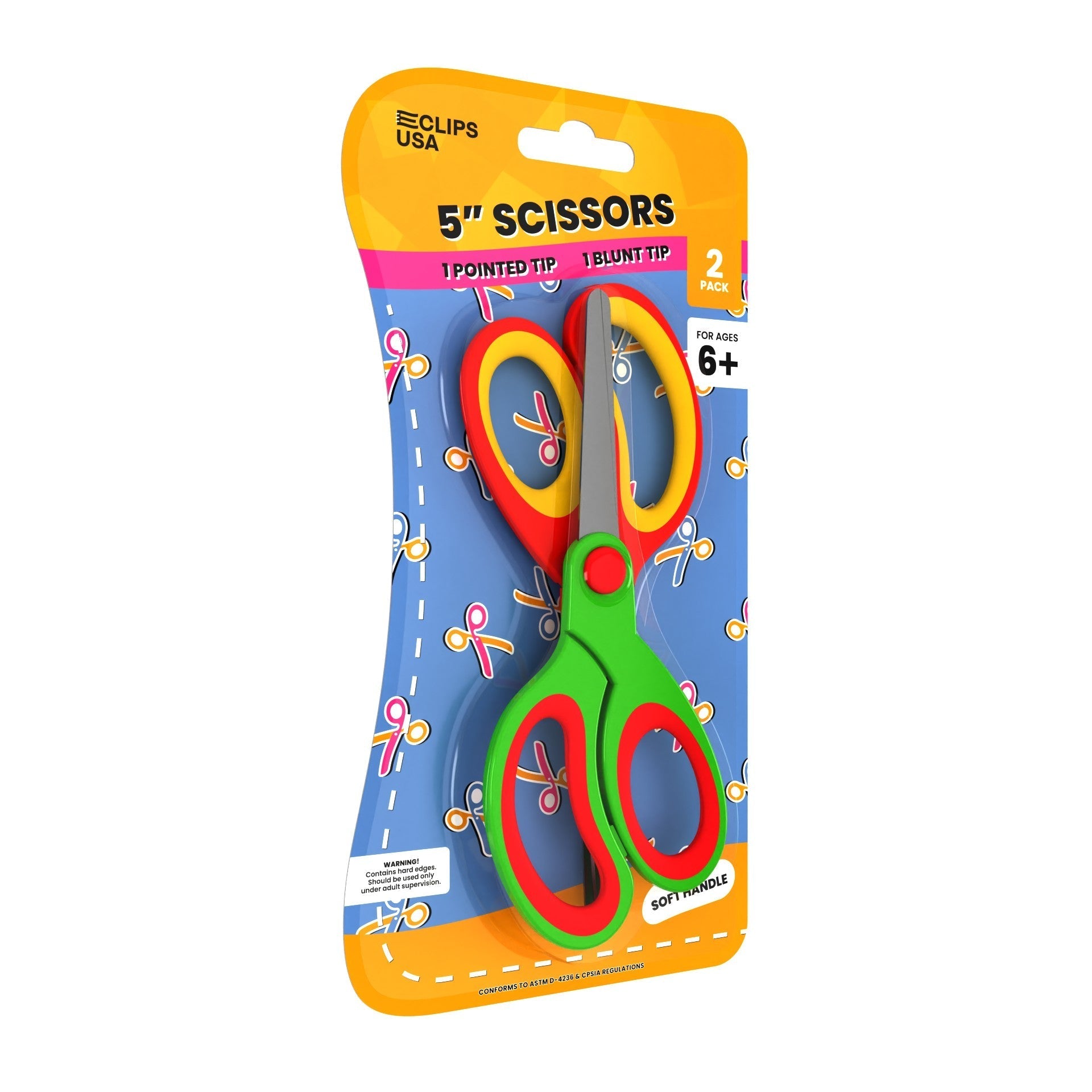 6" Wholesale Kids Scissors - Blunt Tip & Pointy Tip 2 Pack - Bulk Case of 48 Packs - 96 Total Scissors