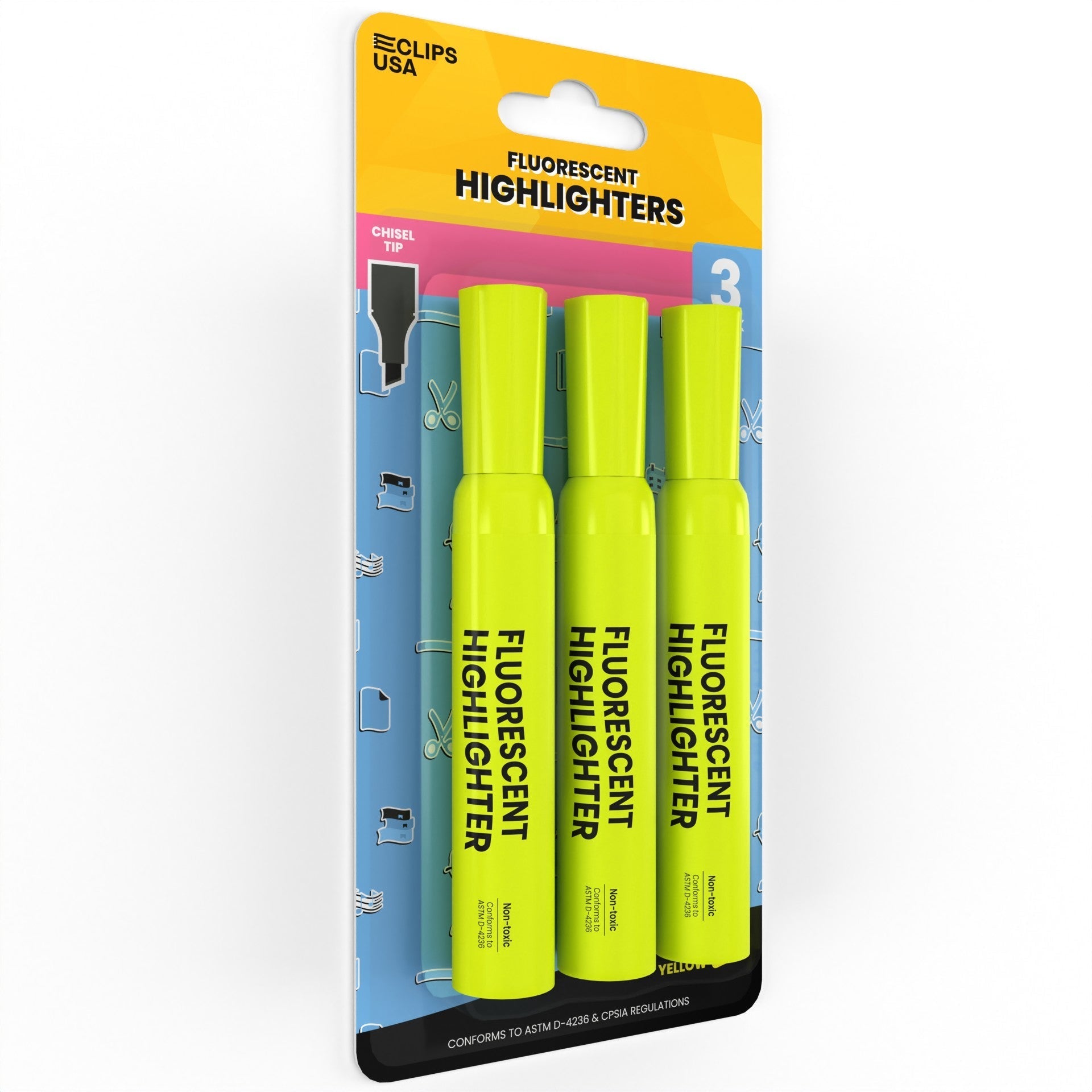 Yellow Wholesale Highlighters | Chisel Tip | 3 Pack - 36 Packs / Case - 108 Total Highlighters