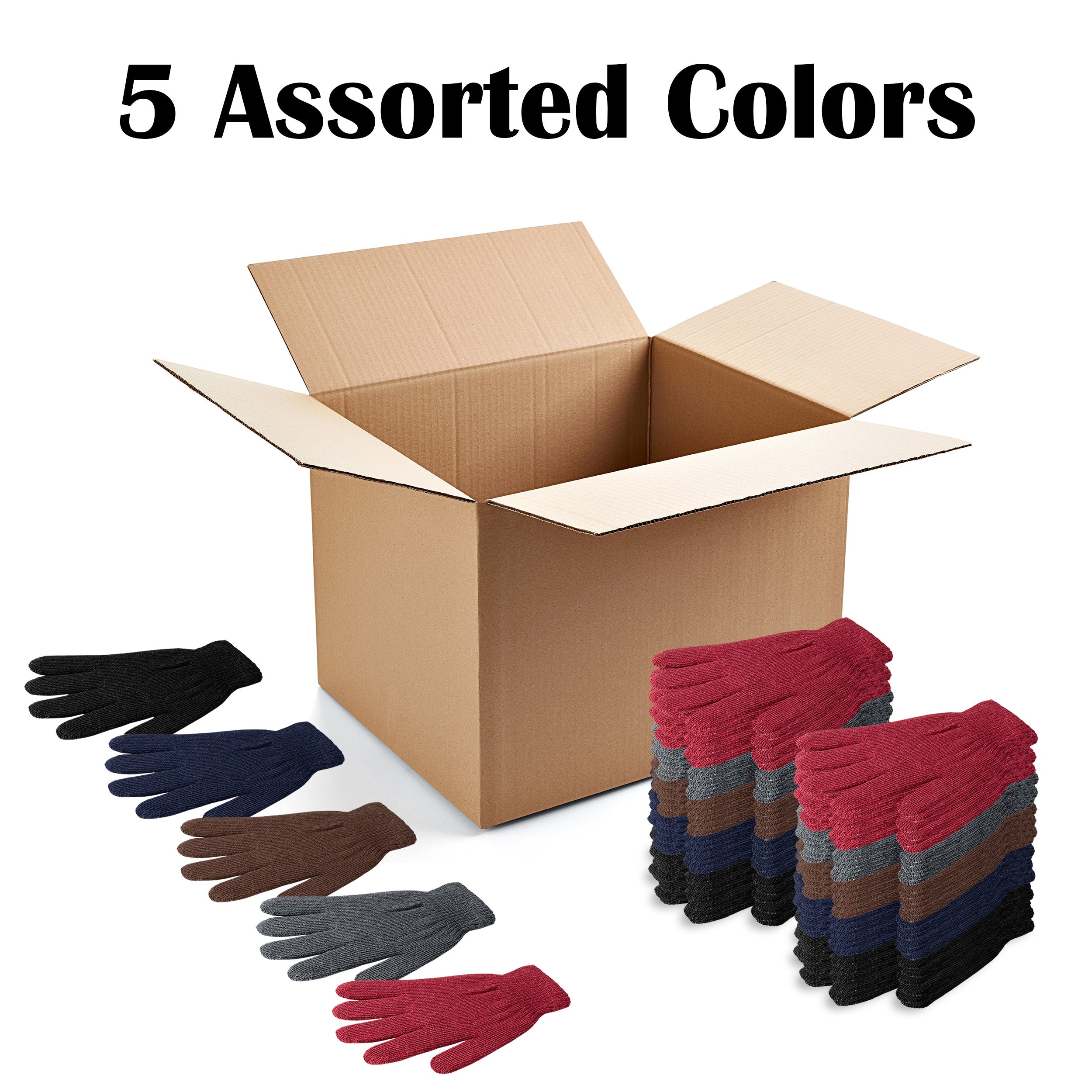 96 Pack - Wholesale Unisex Winter Gloves in 5 Assorted Colors