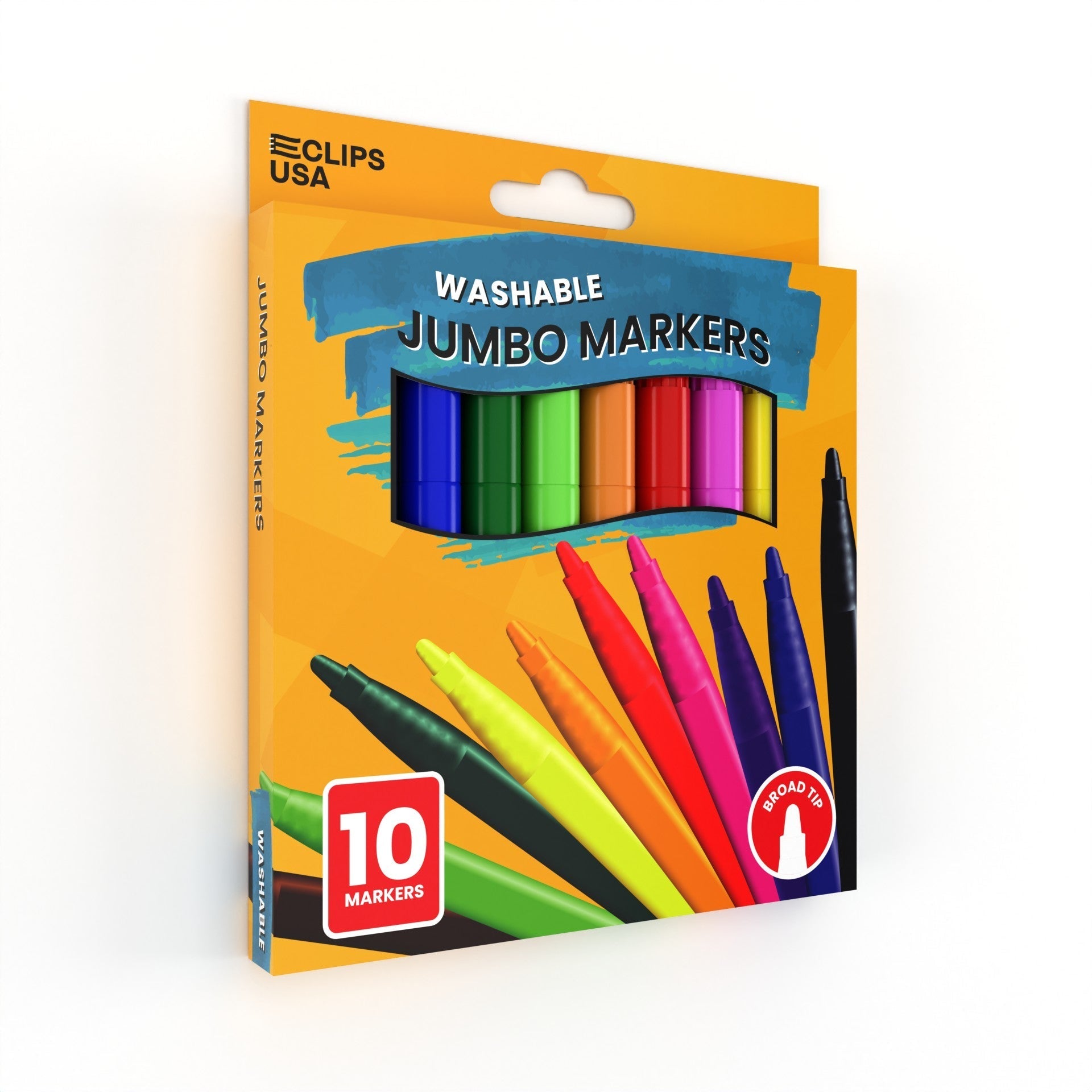 Wholesale Jumbo Washable Markers - Broad Tip & Assorted Colors in a 10 Pack - Bulk Case of 48 Packs