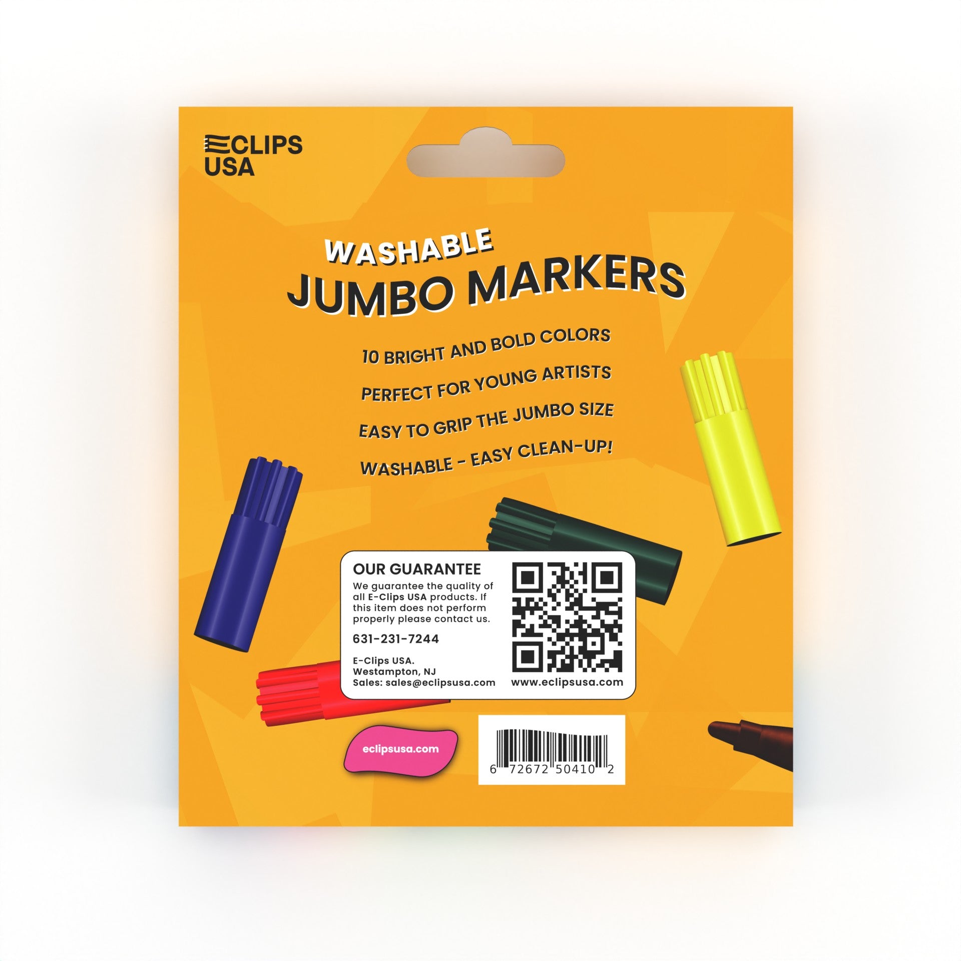 Wholesale Jumbo Washable Markers - Broad Tip & Assorted Colors in a 10 Pack - Bulk Case of 48 Packs