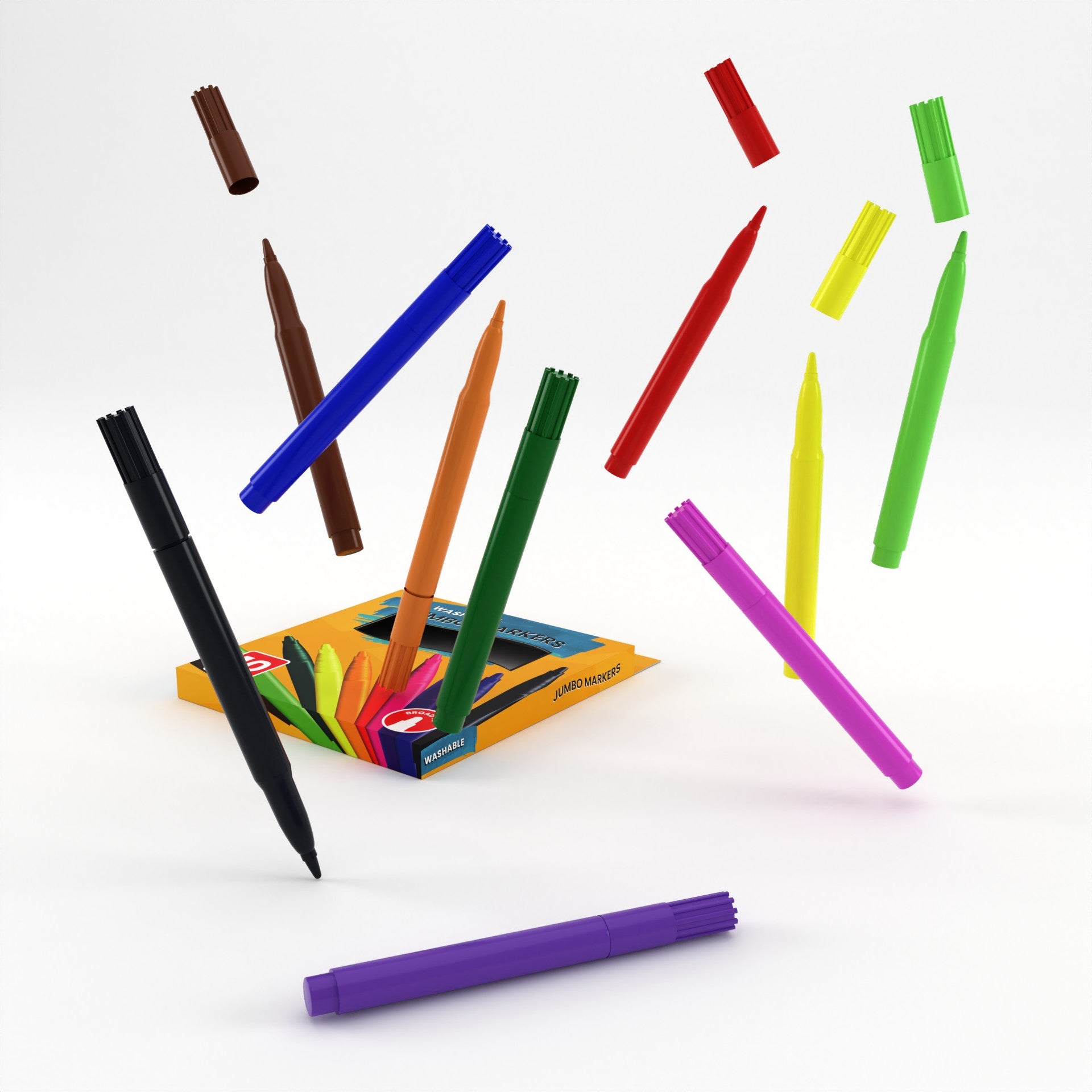 Jumbo Washable Markers - Non-toxic, Assorted Colors, 10 Pack, Broad-tip