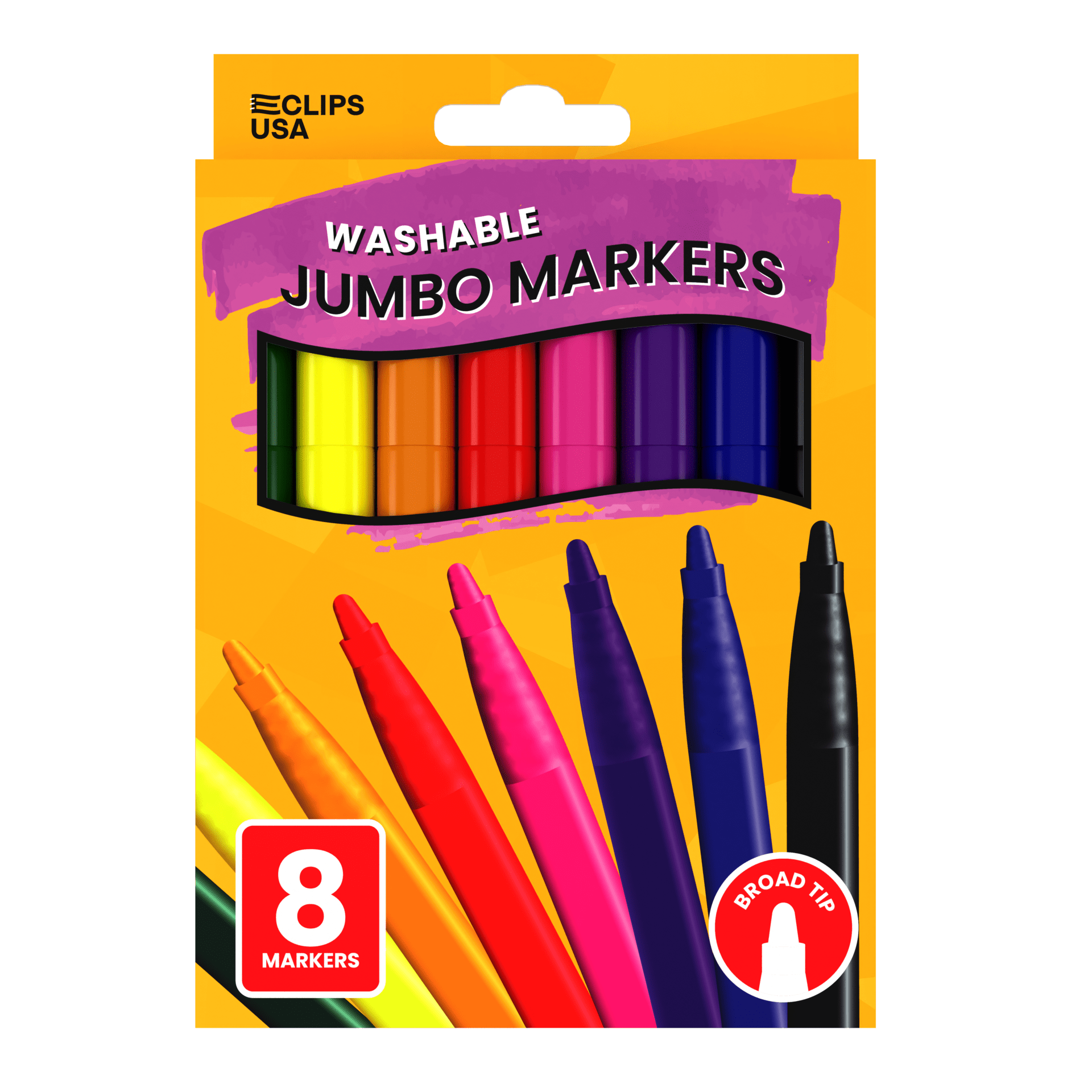 Jumbo Washable Markers - Non-toxic, 8-count, Assorted Colors, Broad-tip