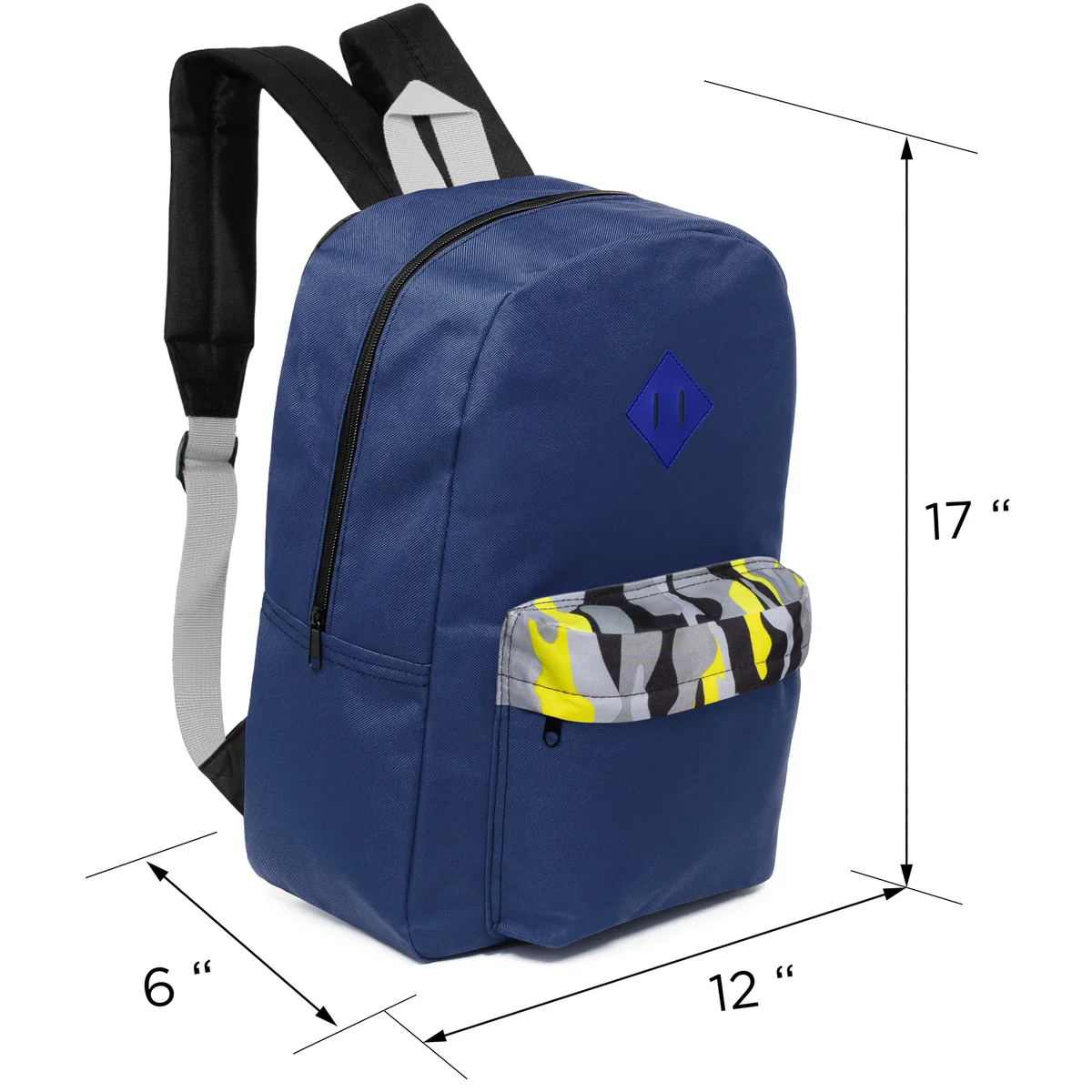 17" Padded Back Wholesale Backpacks - Diamond Patch - 3 Colors  - Bulk Case of 24